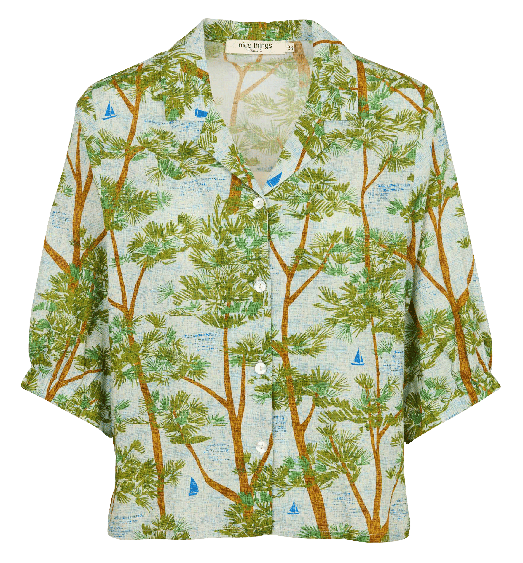 Blouse met klassieke kraag en print NICE THINGS Beige