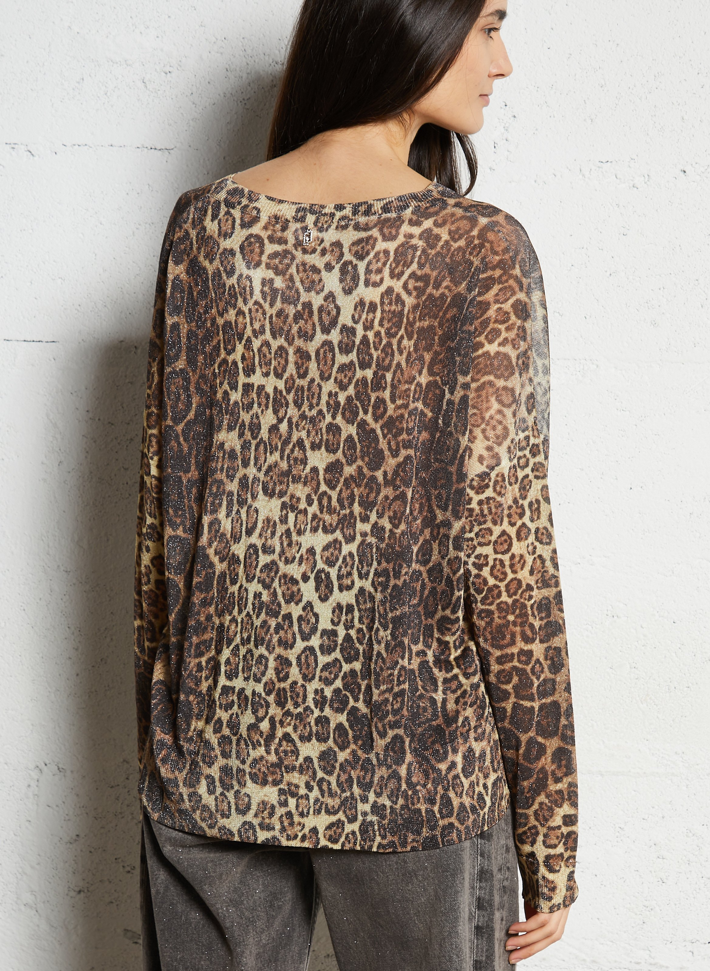 Pull fin pailleté à motif léopard  LIU JO Marron