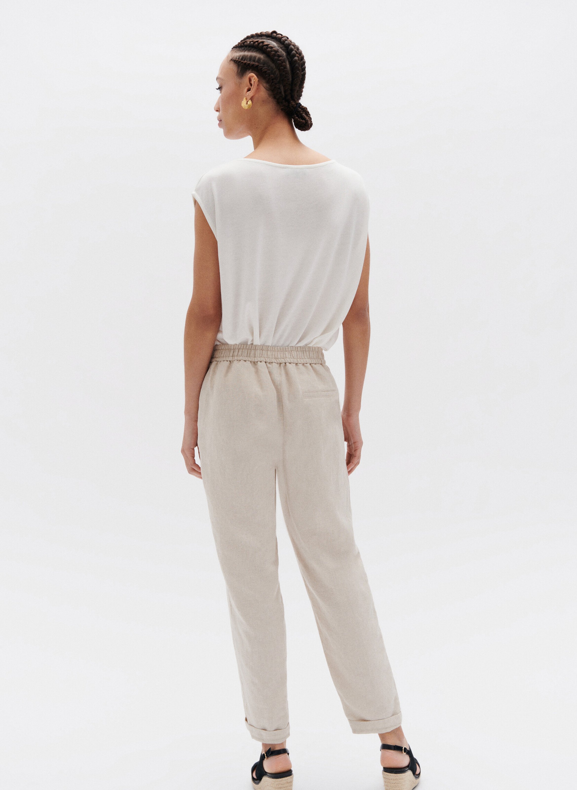 Straight-leg cotton and linen pants CAROLL Beige
