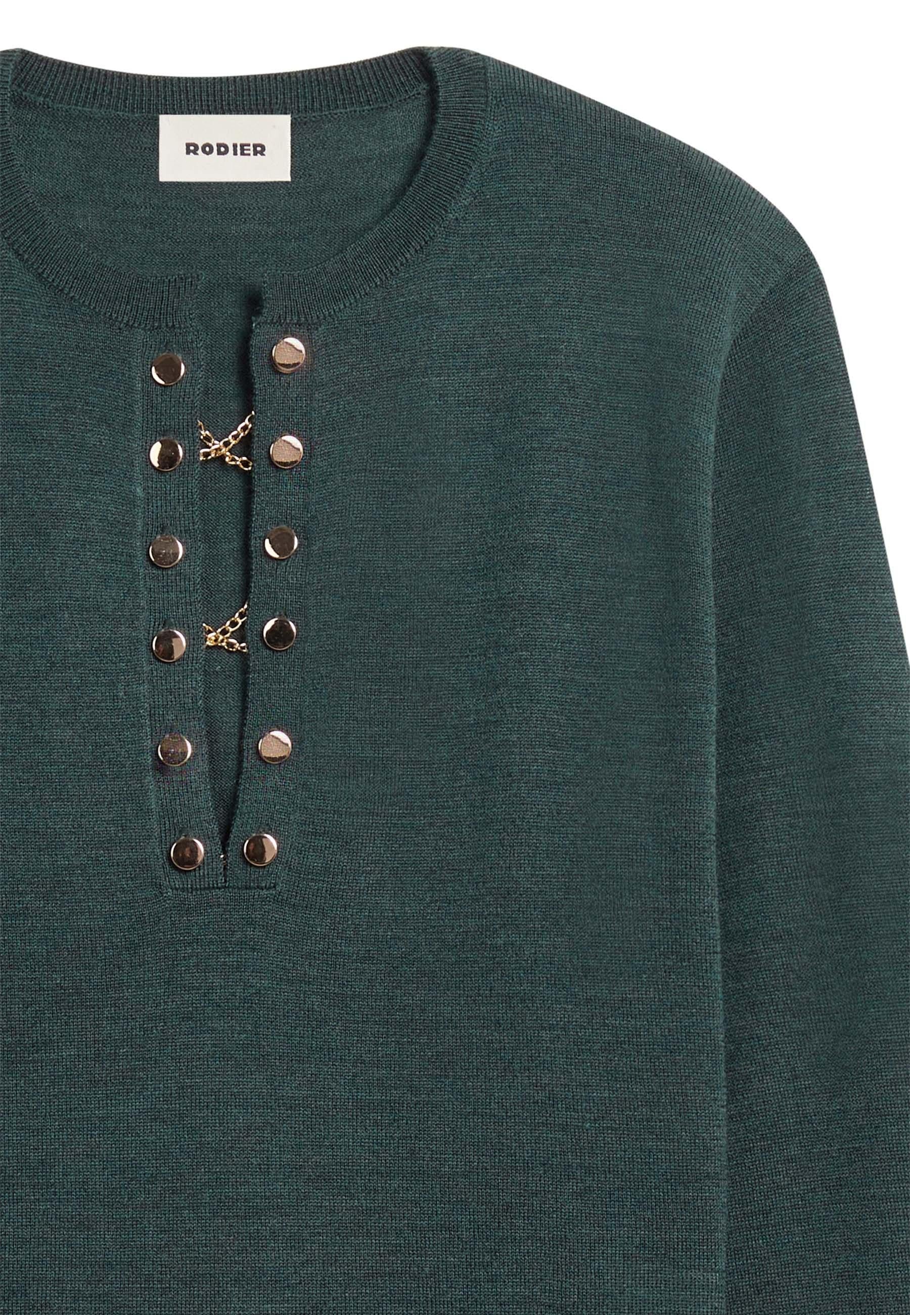 Grandad-collar merino wool sweater RODIER Green