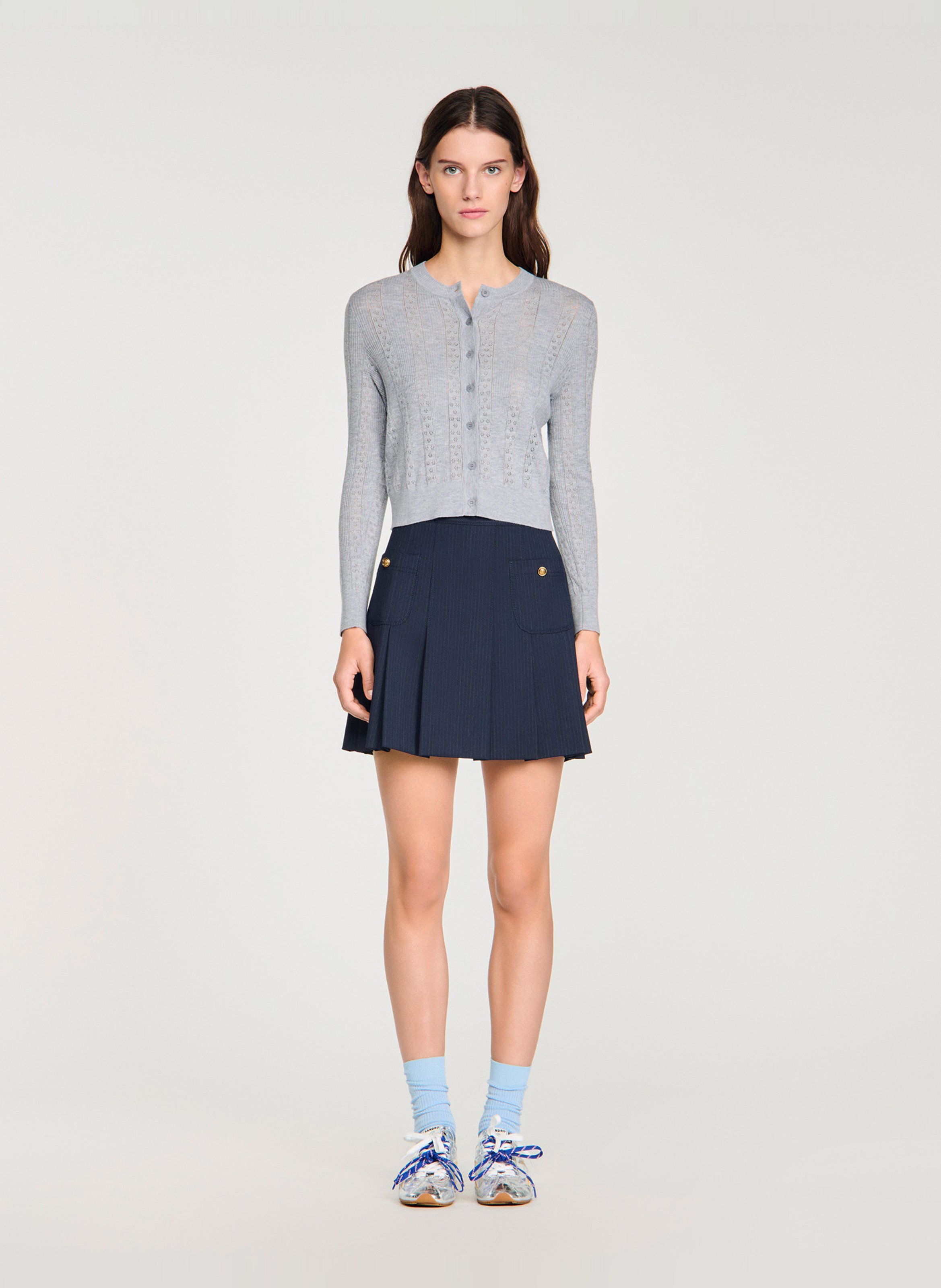 Gilet droit col rond en laine SANDRO Gris