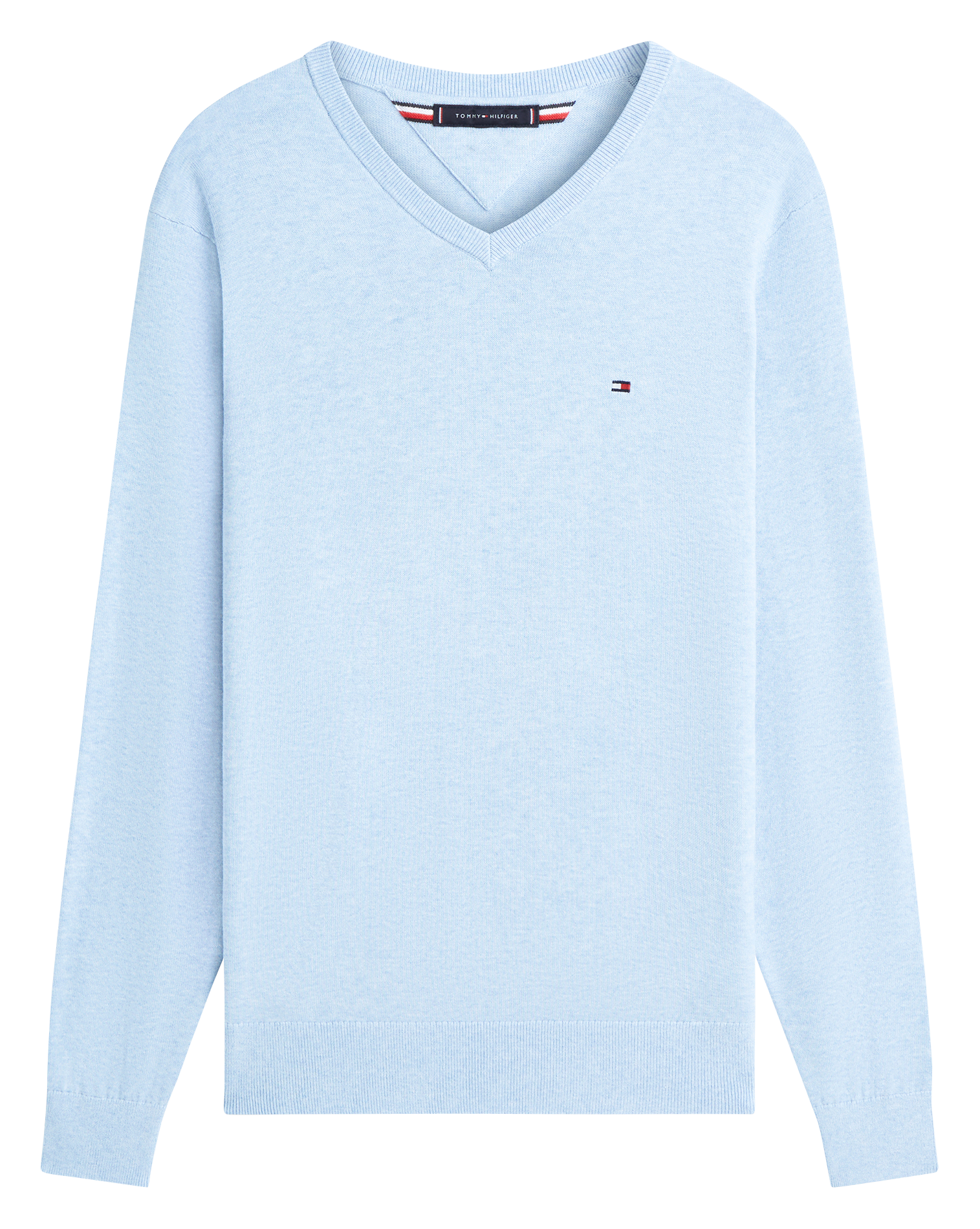 Gerade geschnittener Baumwollpullover mit V-Ausschnitt TOMMY HILFIGER Blau