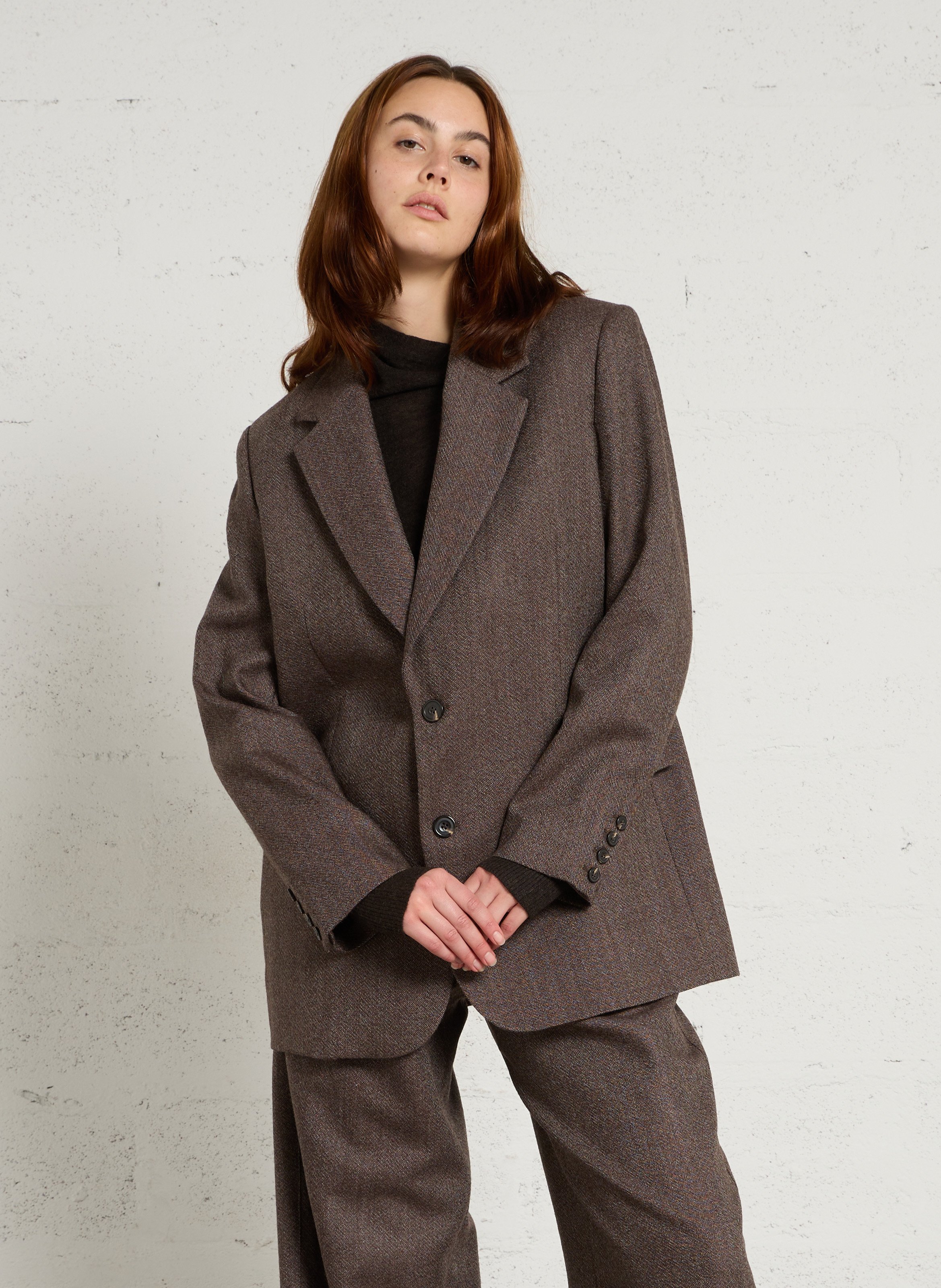 Gerade geschnittener Wolltwill-Blazer SOEUR Braun