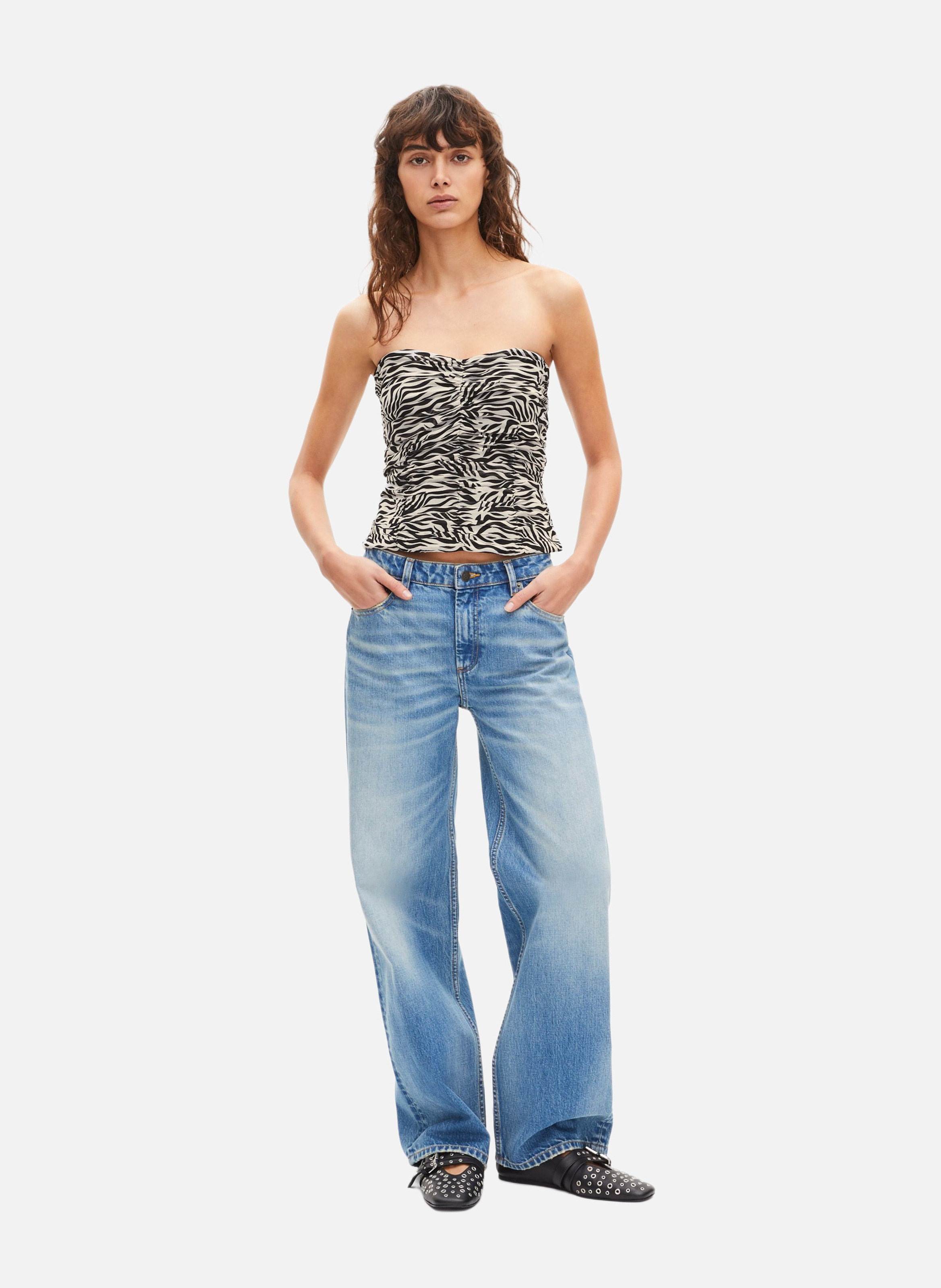 Ruched Printed Bustier Top THE KOOPLES Black