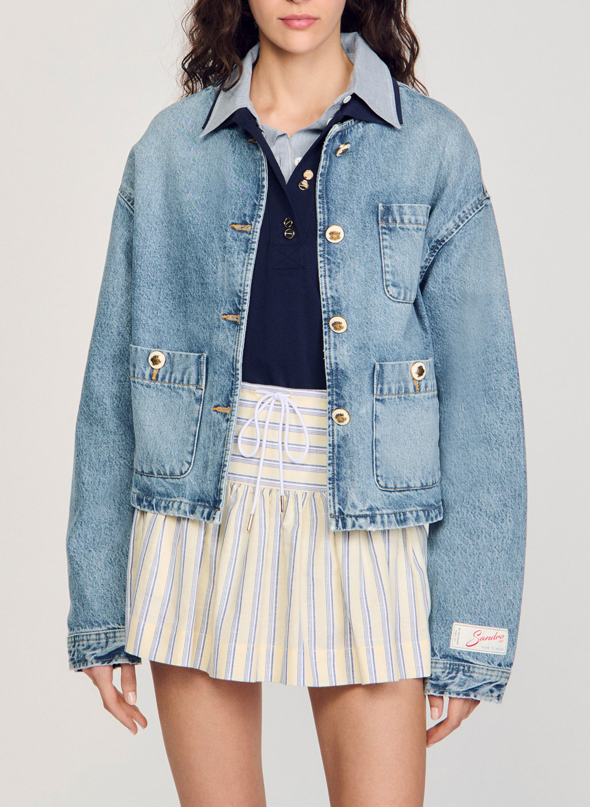 Blouson droit boutonné en jean  SANDRO Bleu