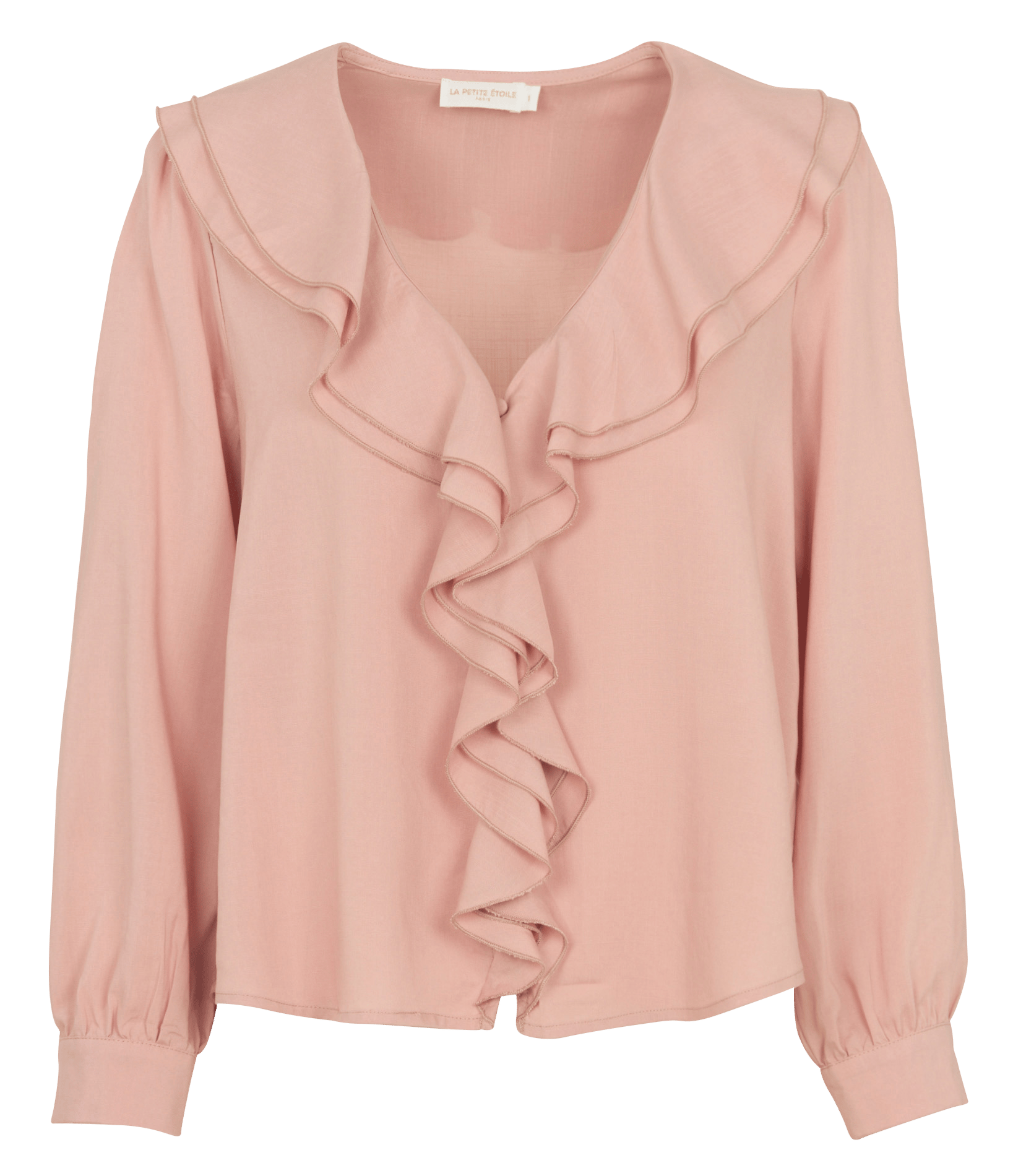 Ruime blouse met V-hals en volants LA PETITE ETOILE Roze
