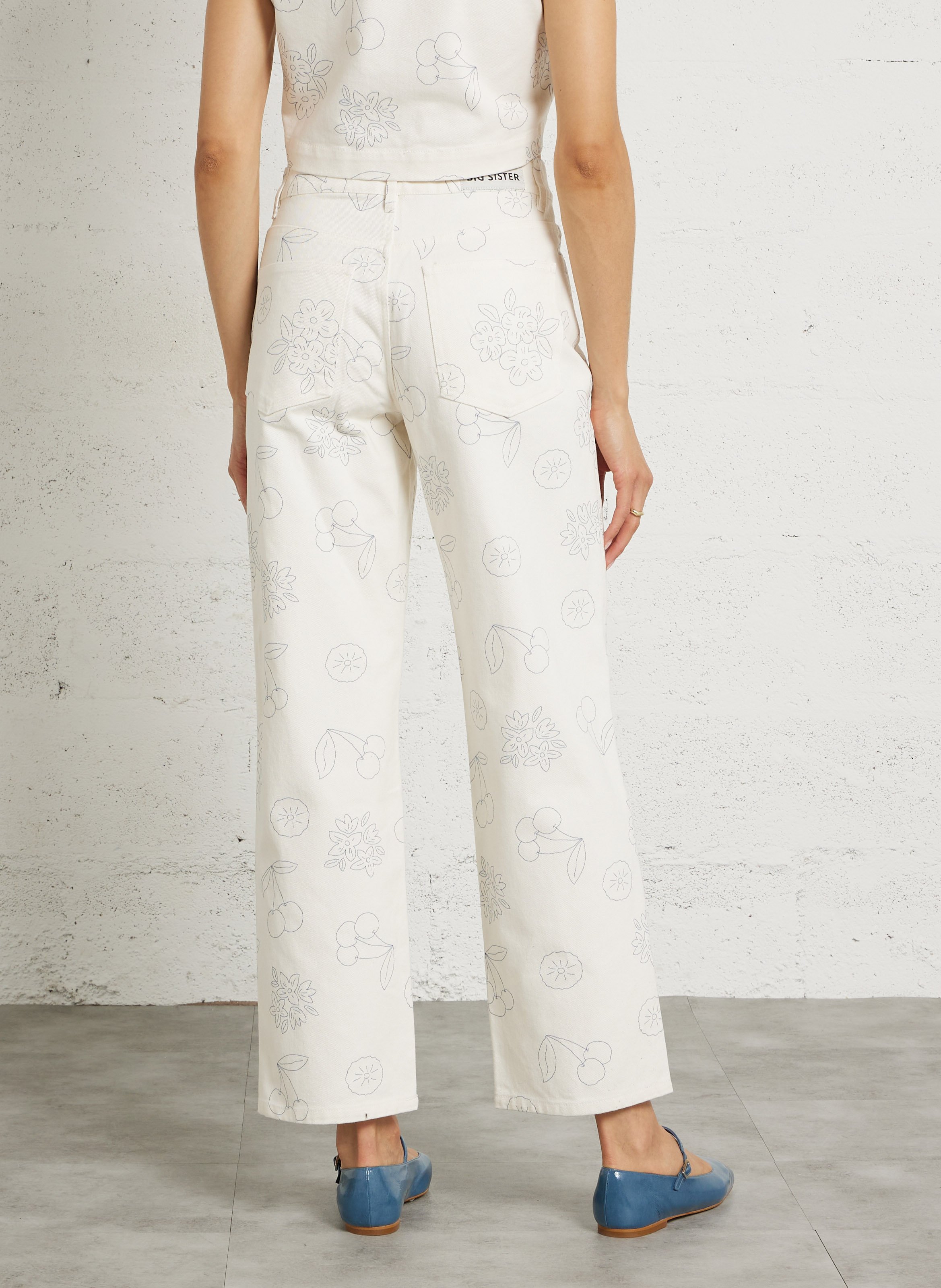 Jean droit en coton imprimé THE TINY BIG SISTER Blanc