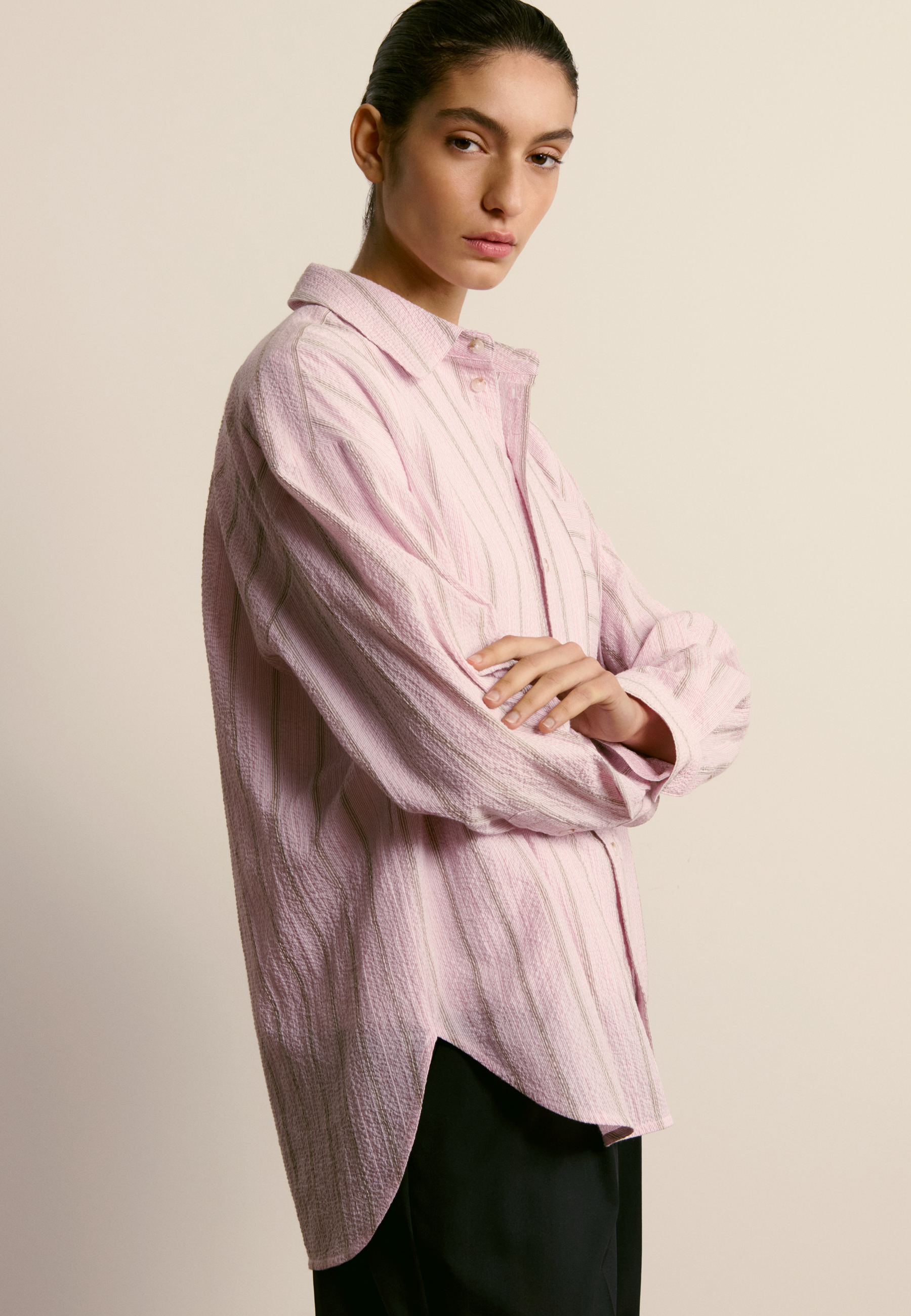 Striped cotton shirt MAISON MONTAGUT Pink