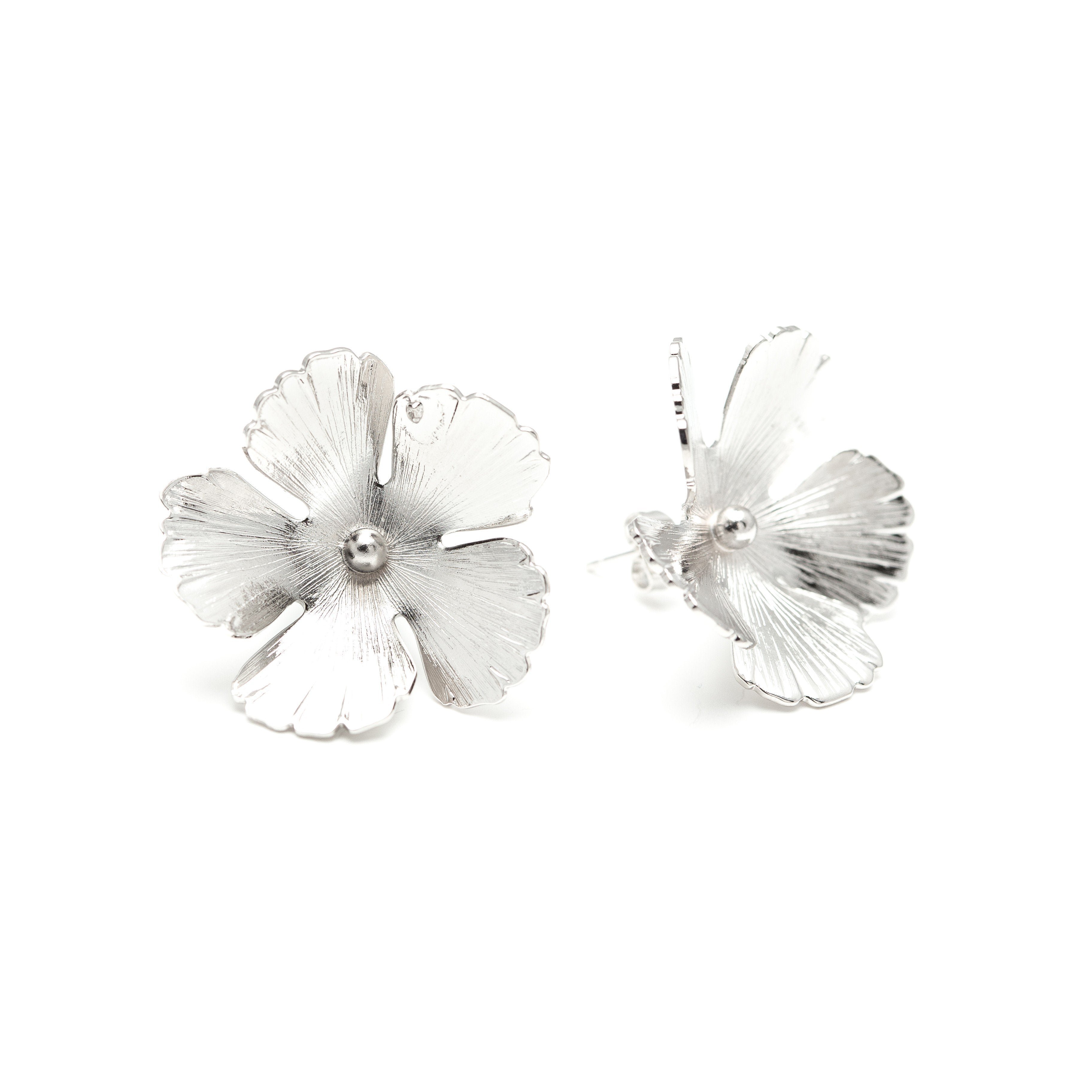 Large flower stud earrings in silver-plated  MONSIEUR SIMONE Silver