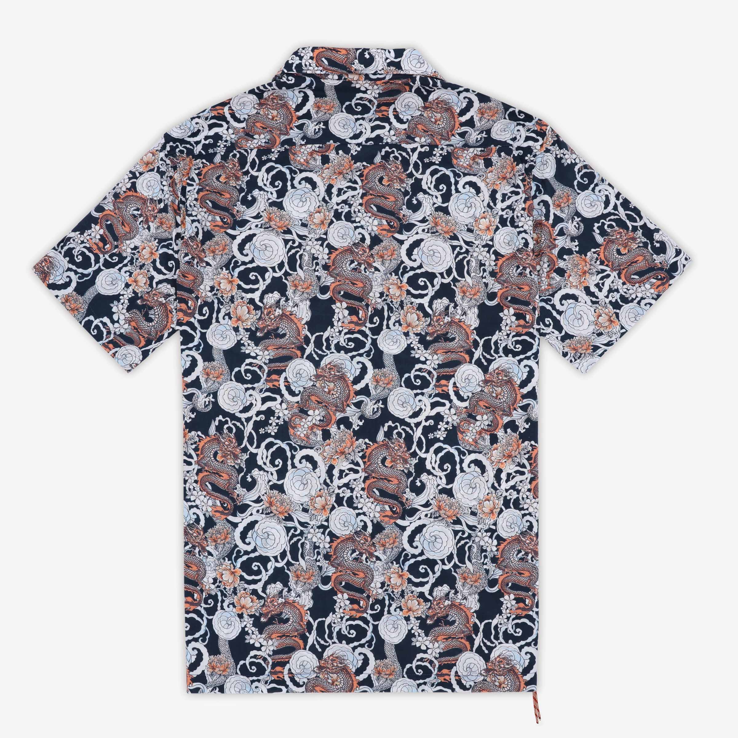 Short-sleeved cotton shirt with dragon print SERGE BLANCO Blue