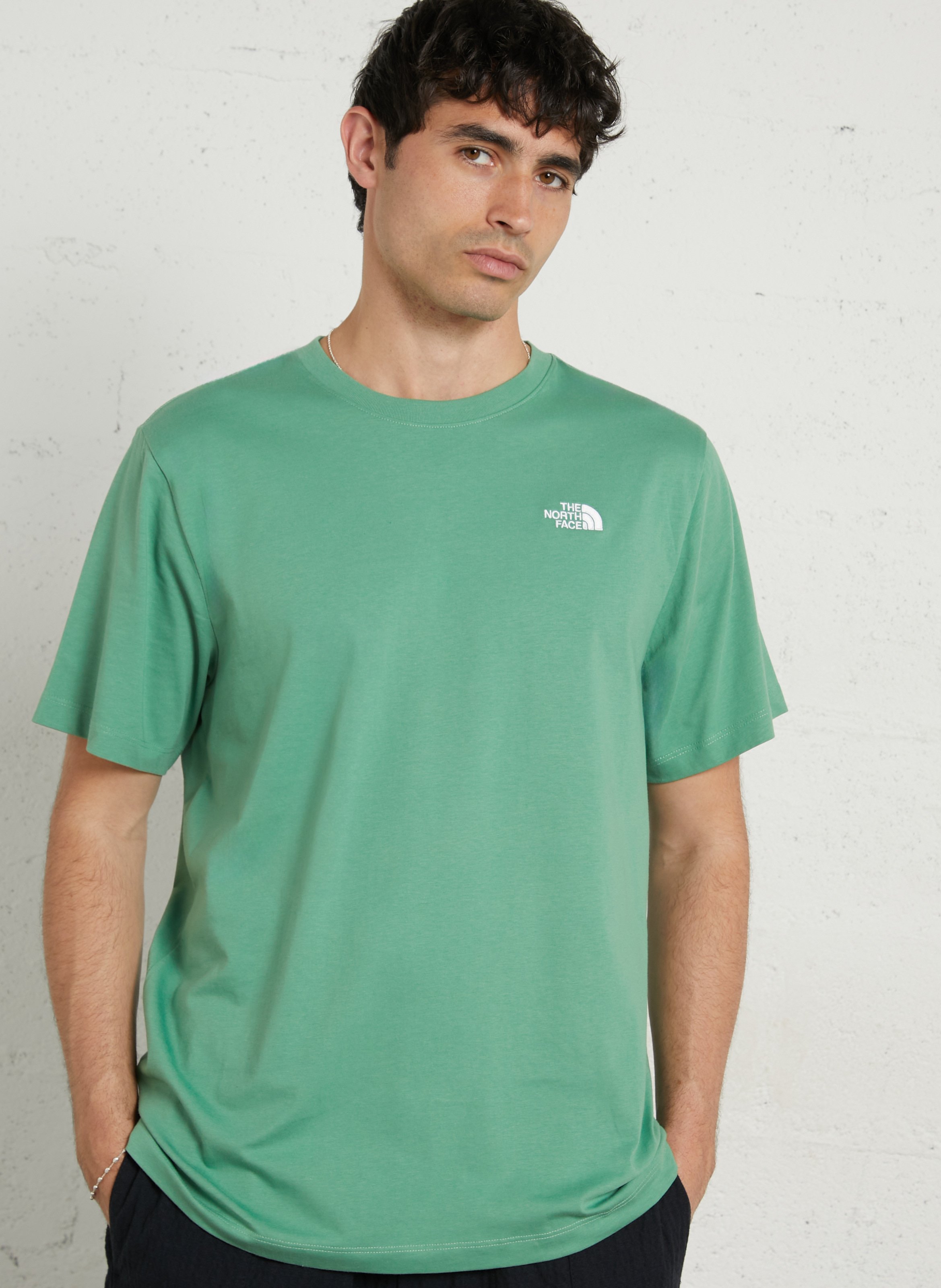 Tee-shirt droit col rond brodé en coton THE NORTH FACE Vert
