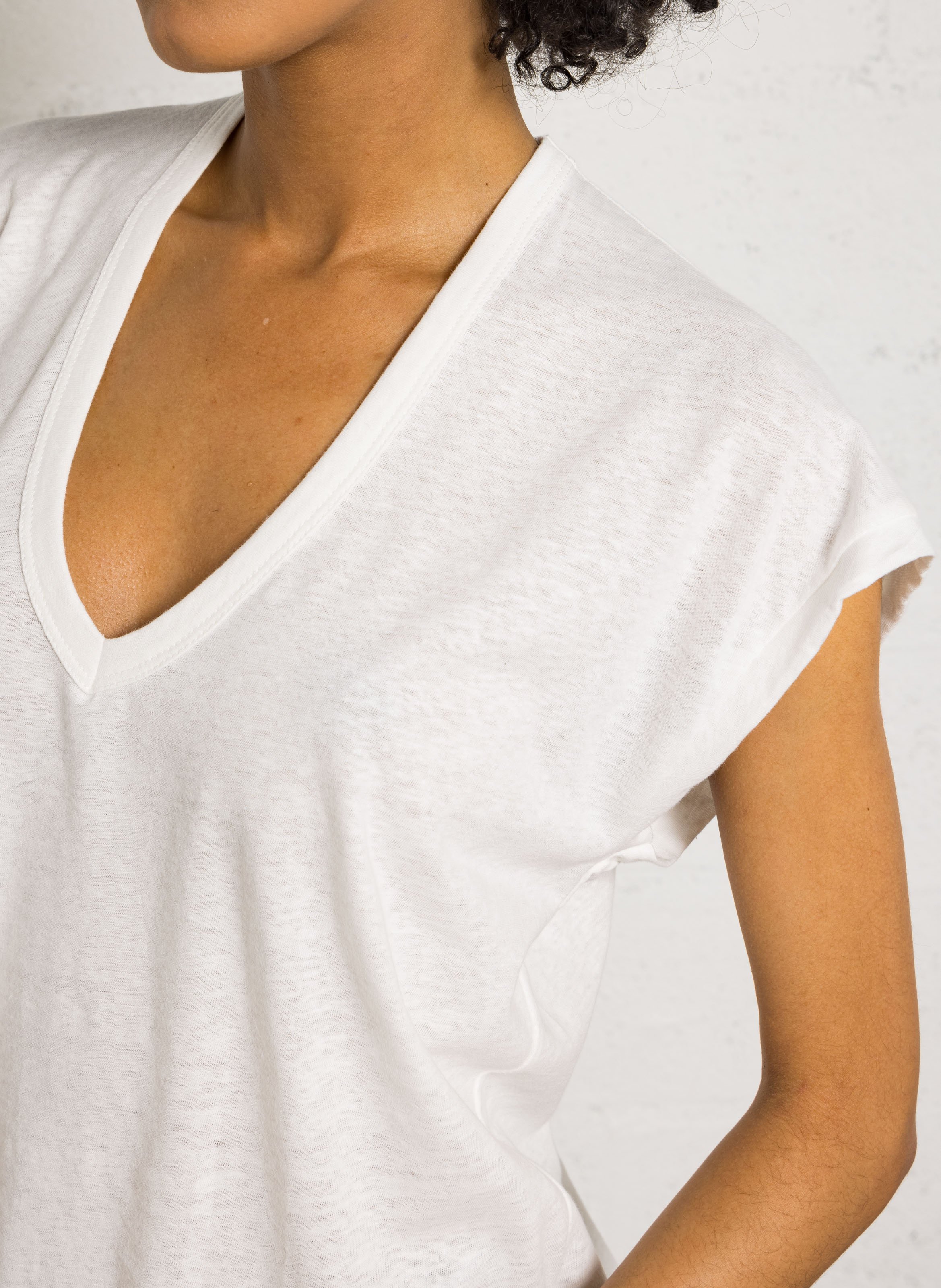 Tee-shirt oversize col V en lin et coton IMPERIAL Blanc