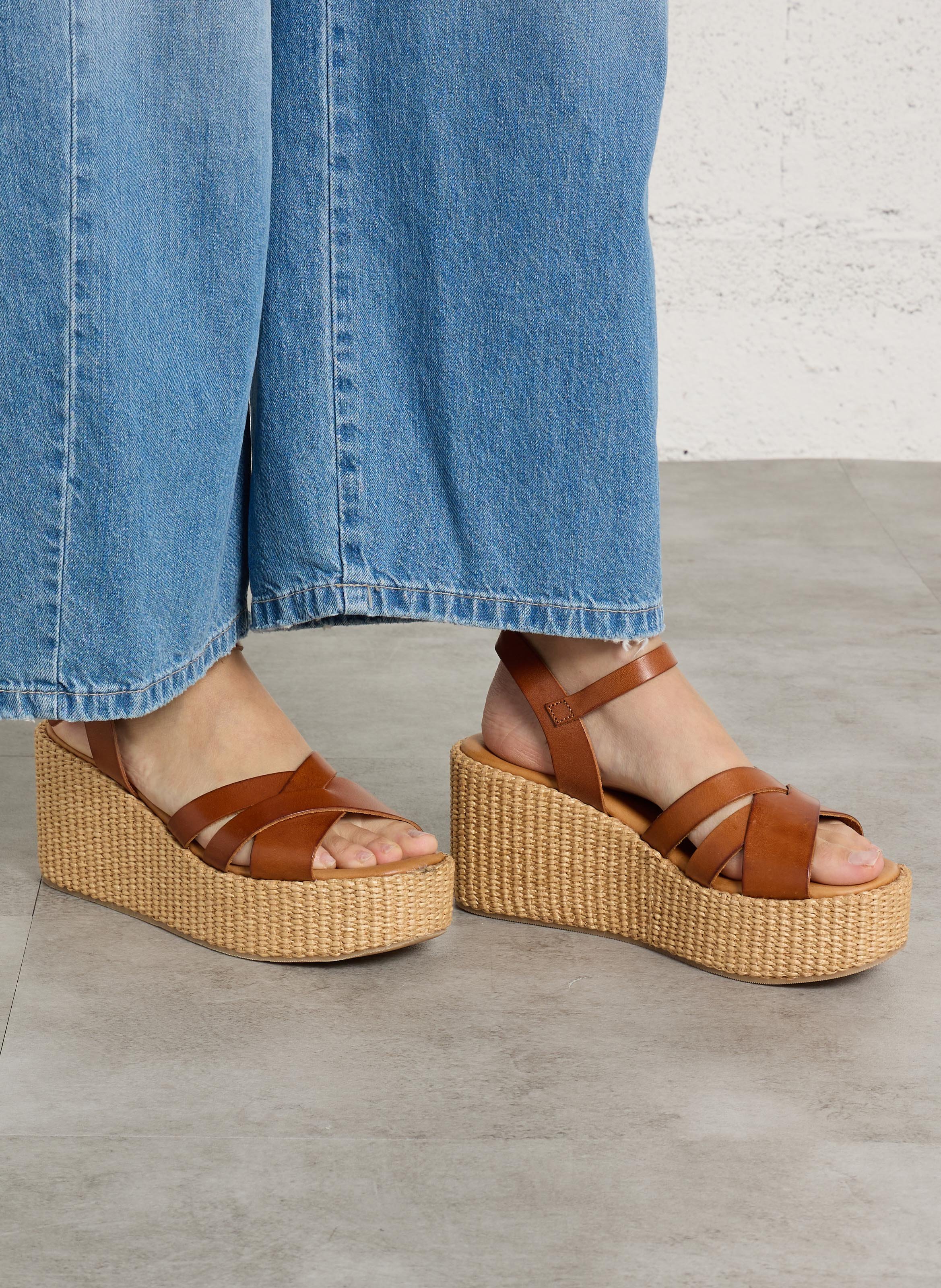 Sandales compensées en cuir MELLOW YELLOW Marron