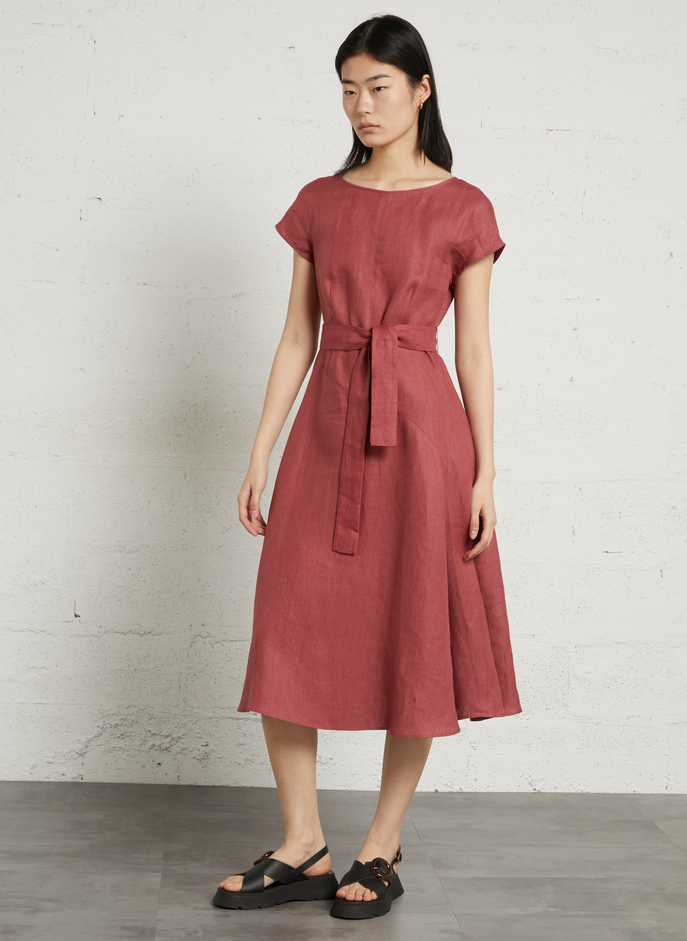 Midi-Kleid aus Leinen mit Rundhalsausschnitt MAX MARA WEEK END Rot