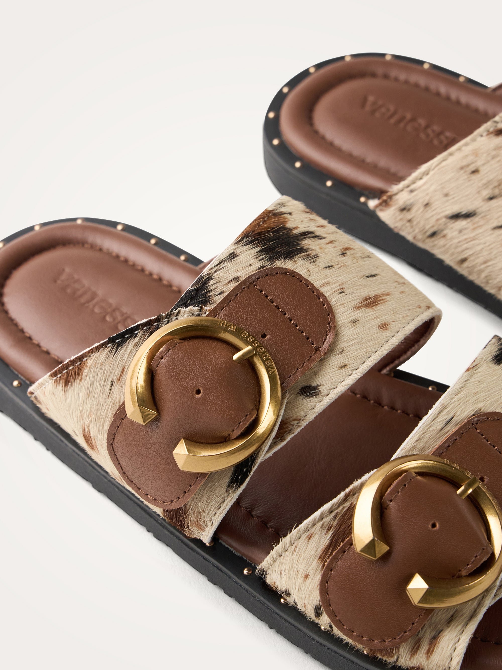 Leather and suede strap mules VANESSA WU Beige