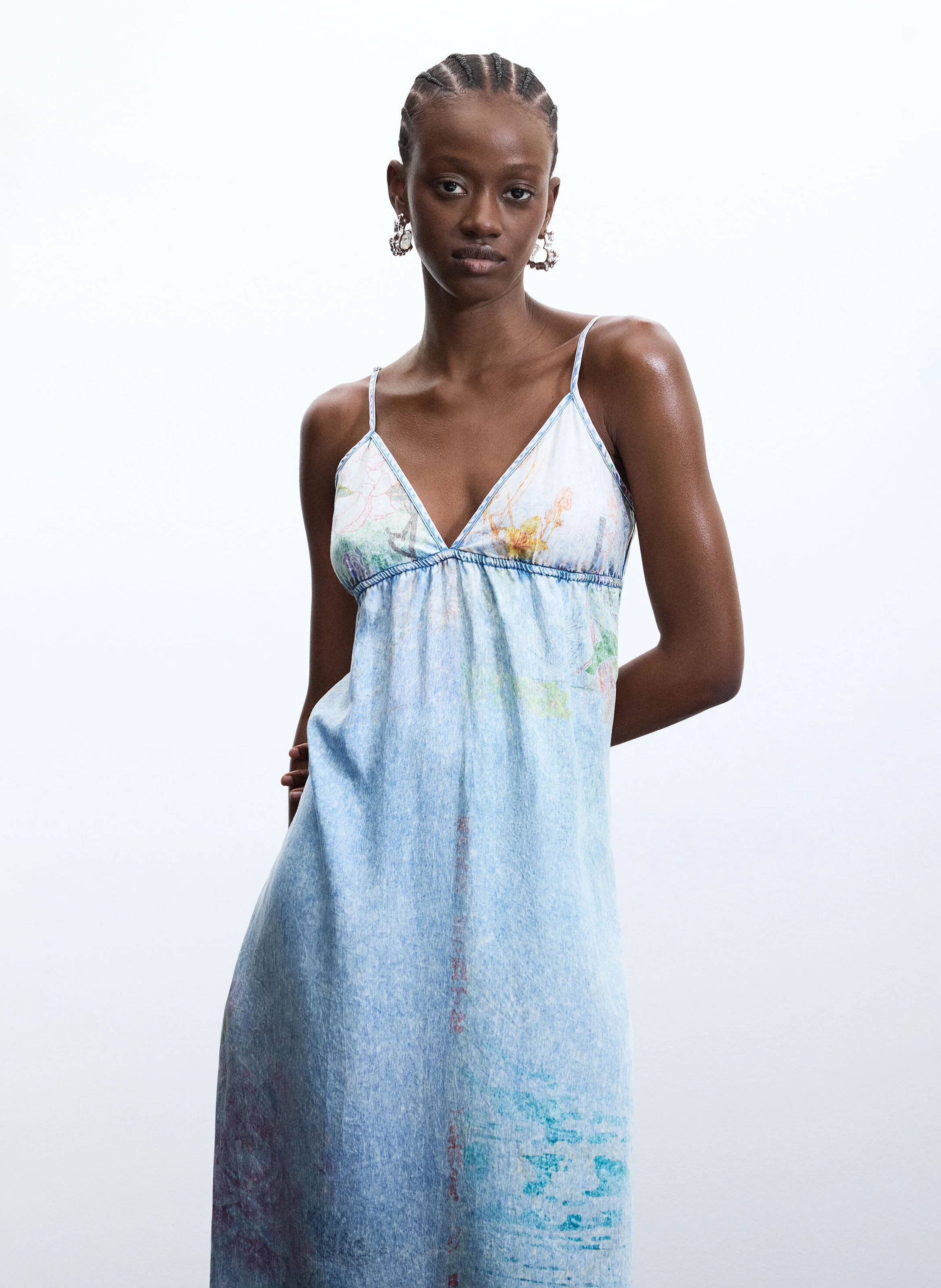 Robe longue col V  DESIGUAL Bleu