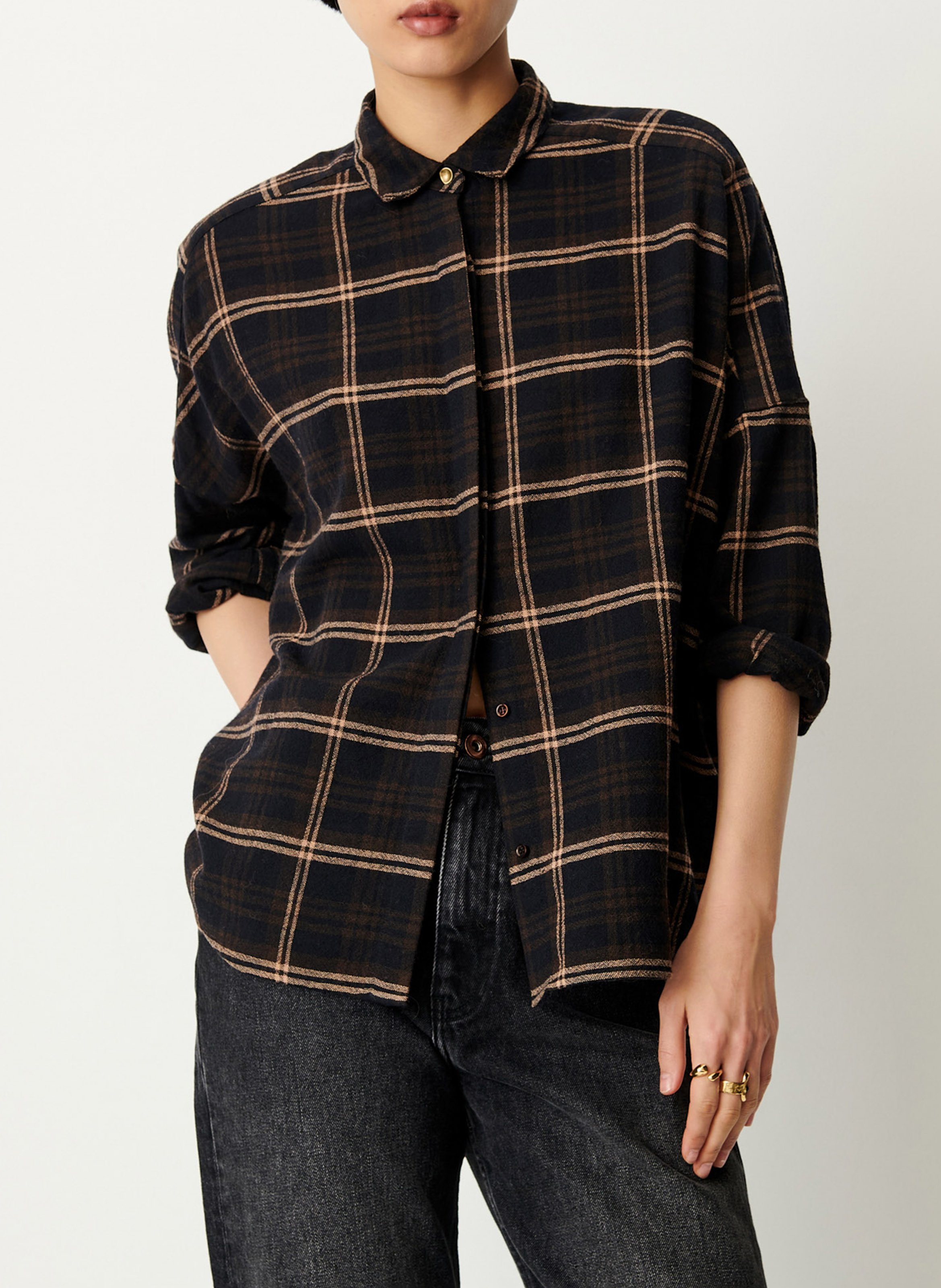 Chemise col classique ample en laine mélangée imprimée SESSUN Bleu