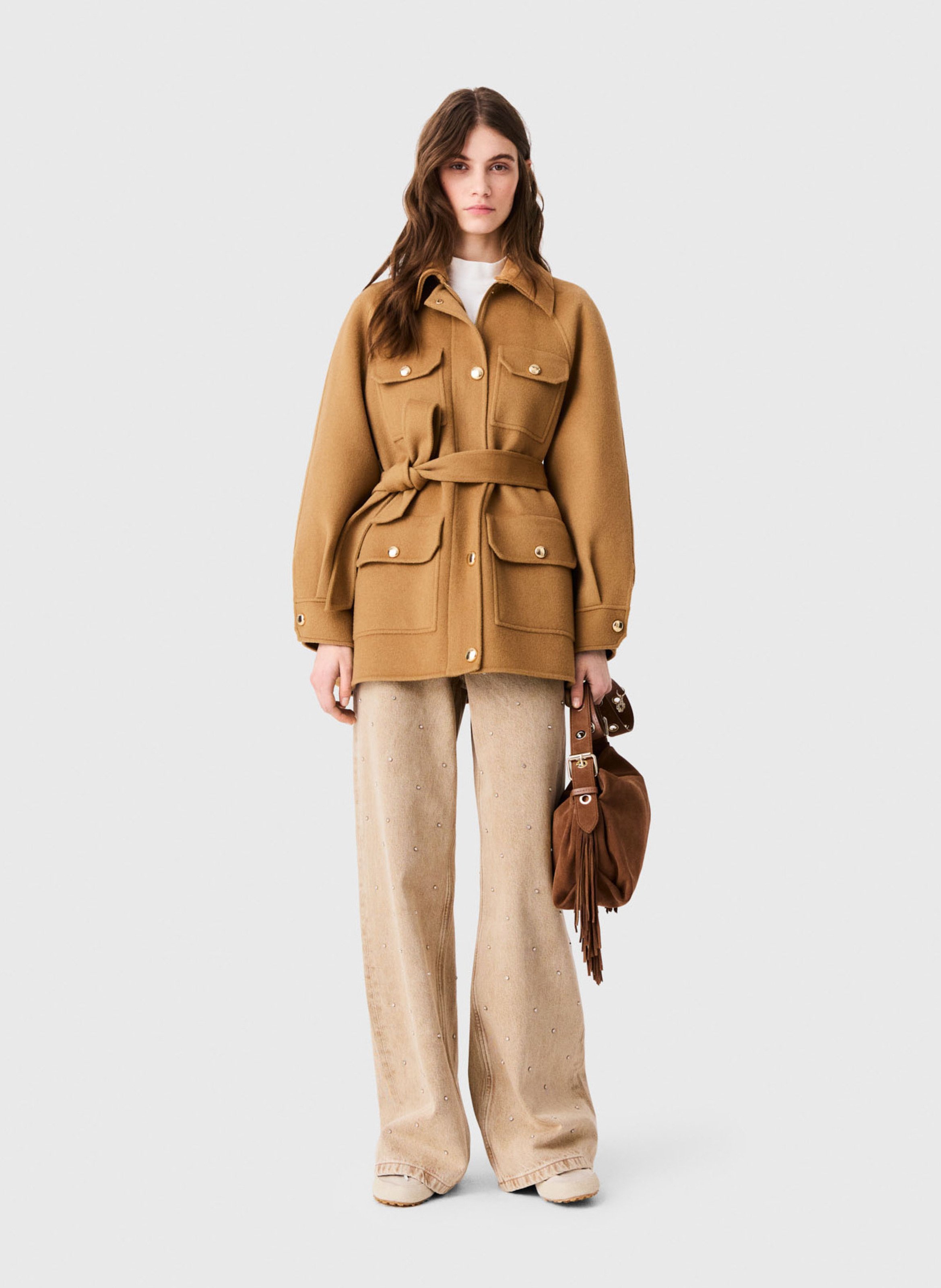 Manteau en laine ceinturée MAJE Beige