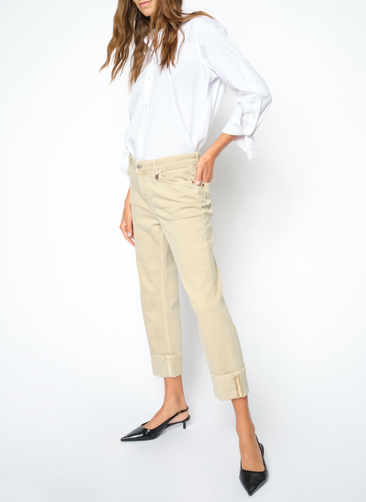 High-waisted jeans with turn-ups MOS MOSH Beige