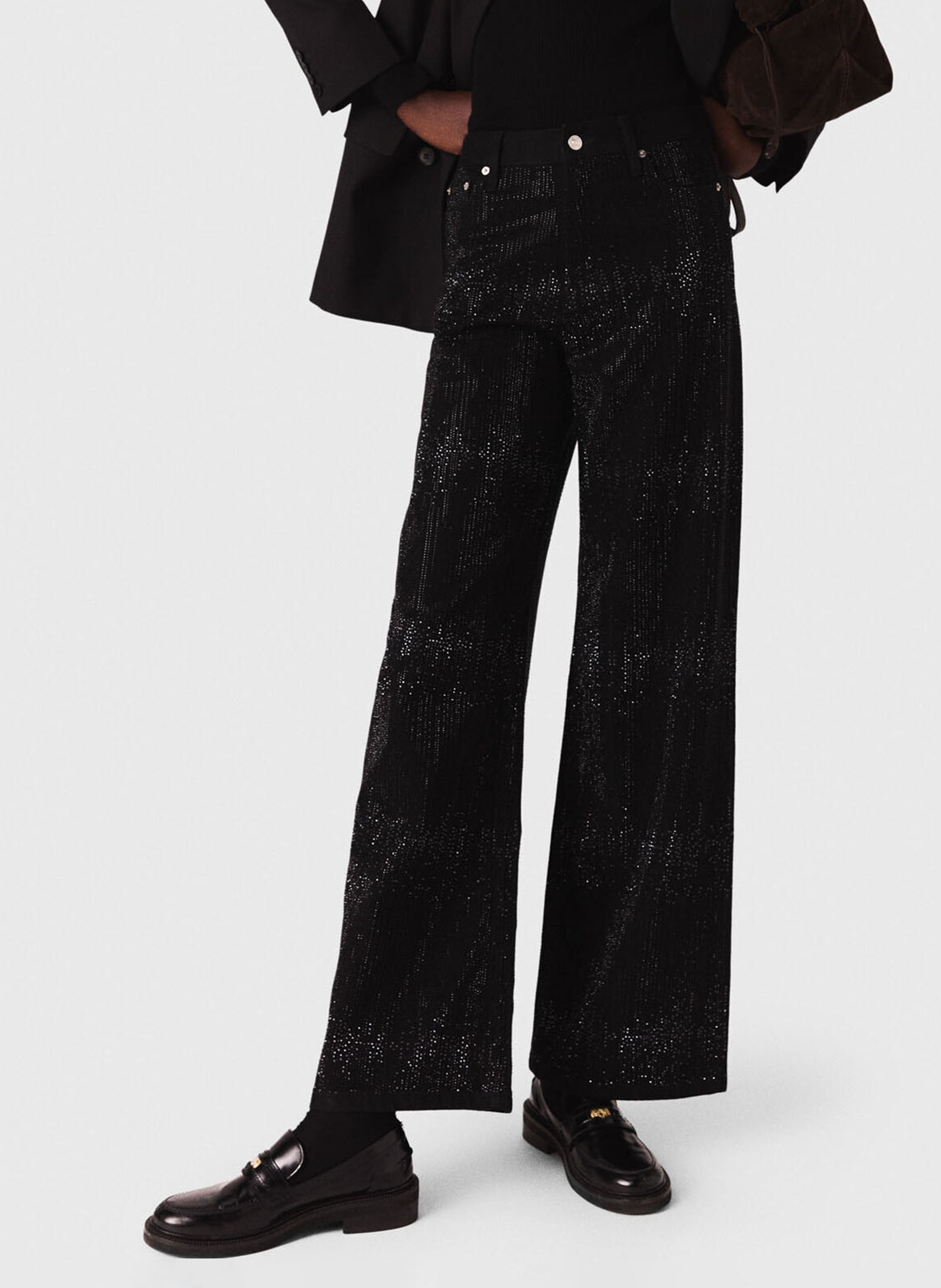 Jean large taille haute MAJE Noir