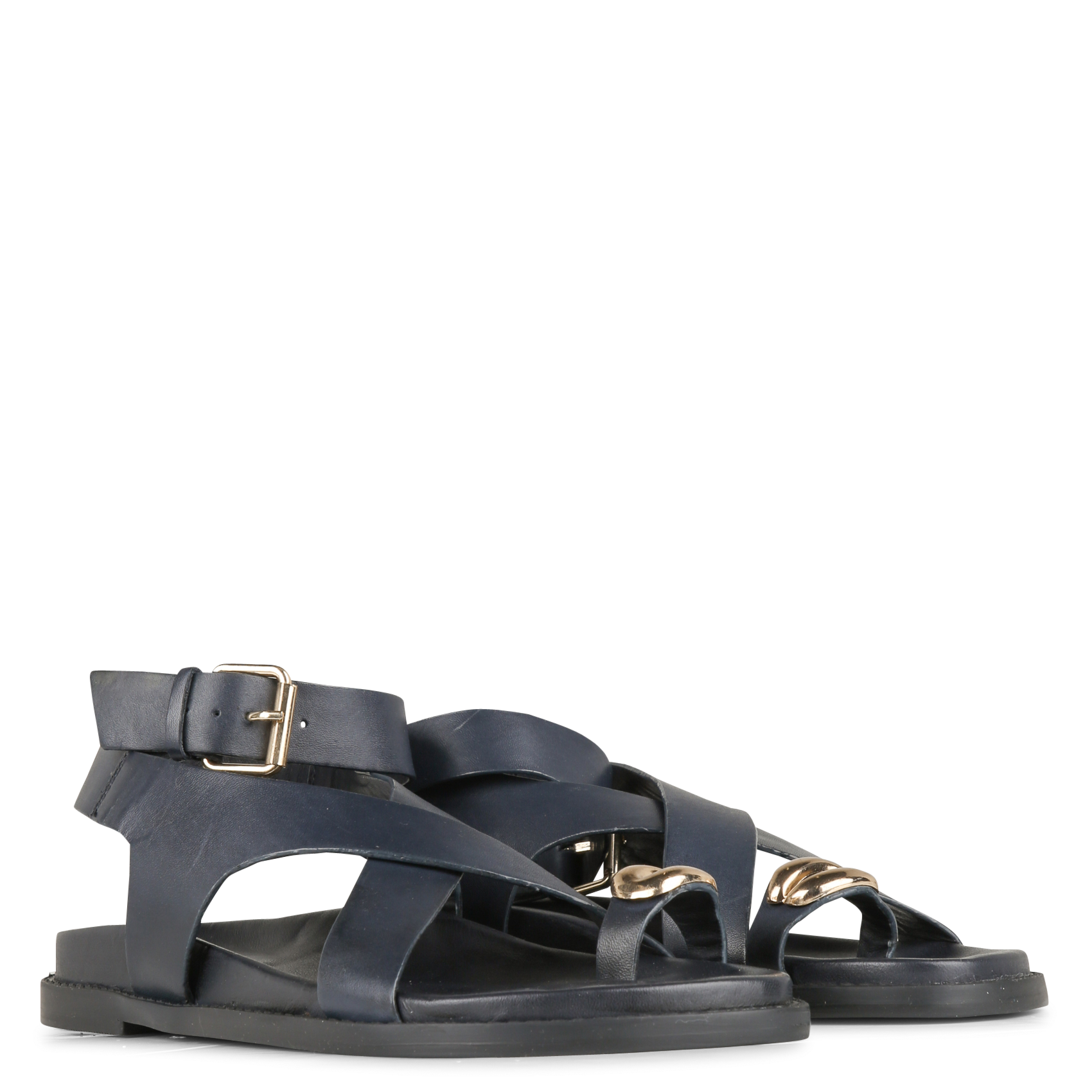 Sandales plates en cuir LA FEE MARABOUTEE Bleu