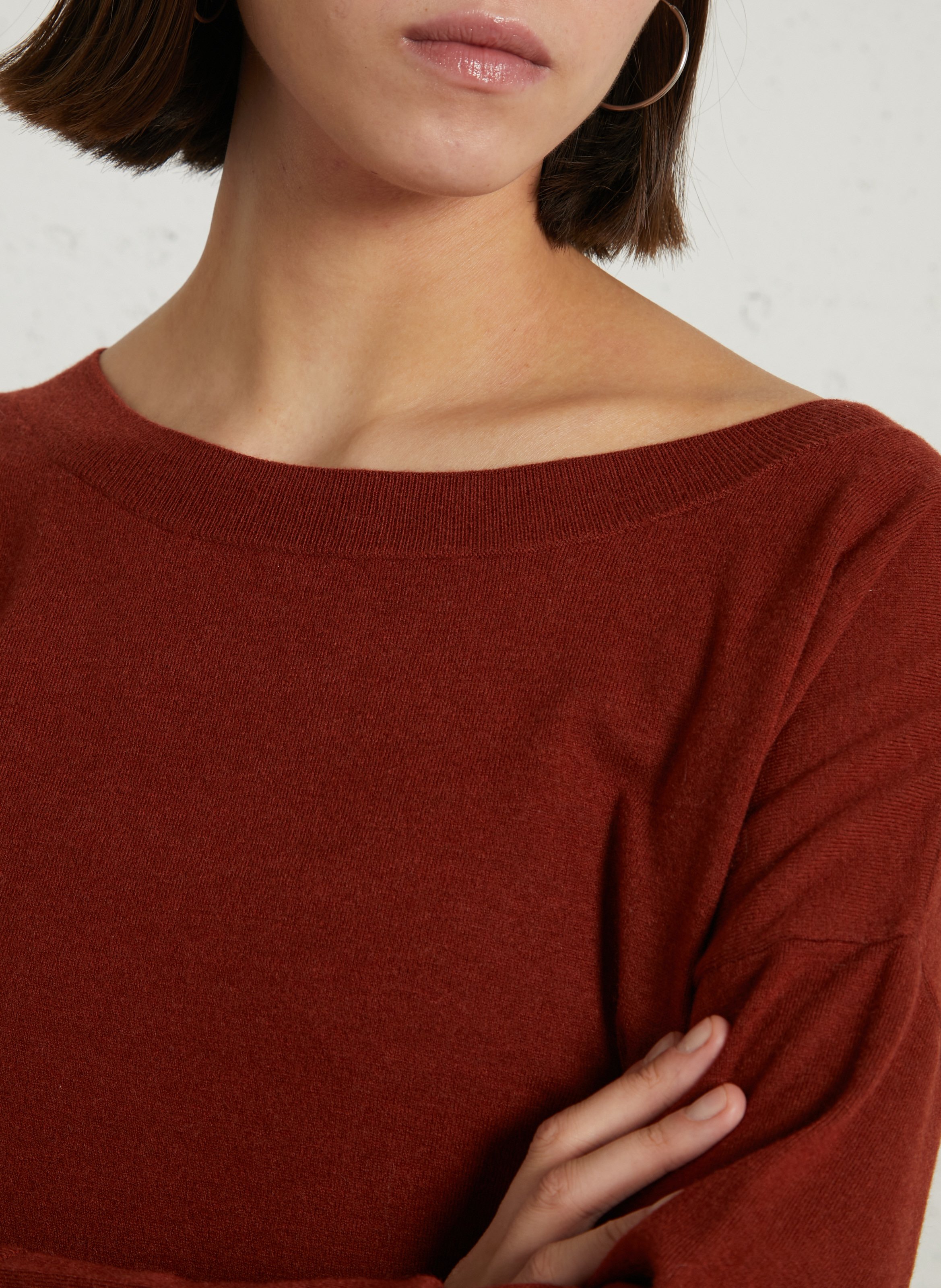 Loose-fit mixed-knit boat-neck sweater MAISON 123 Red