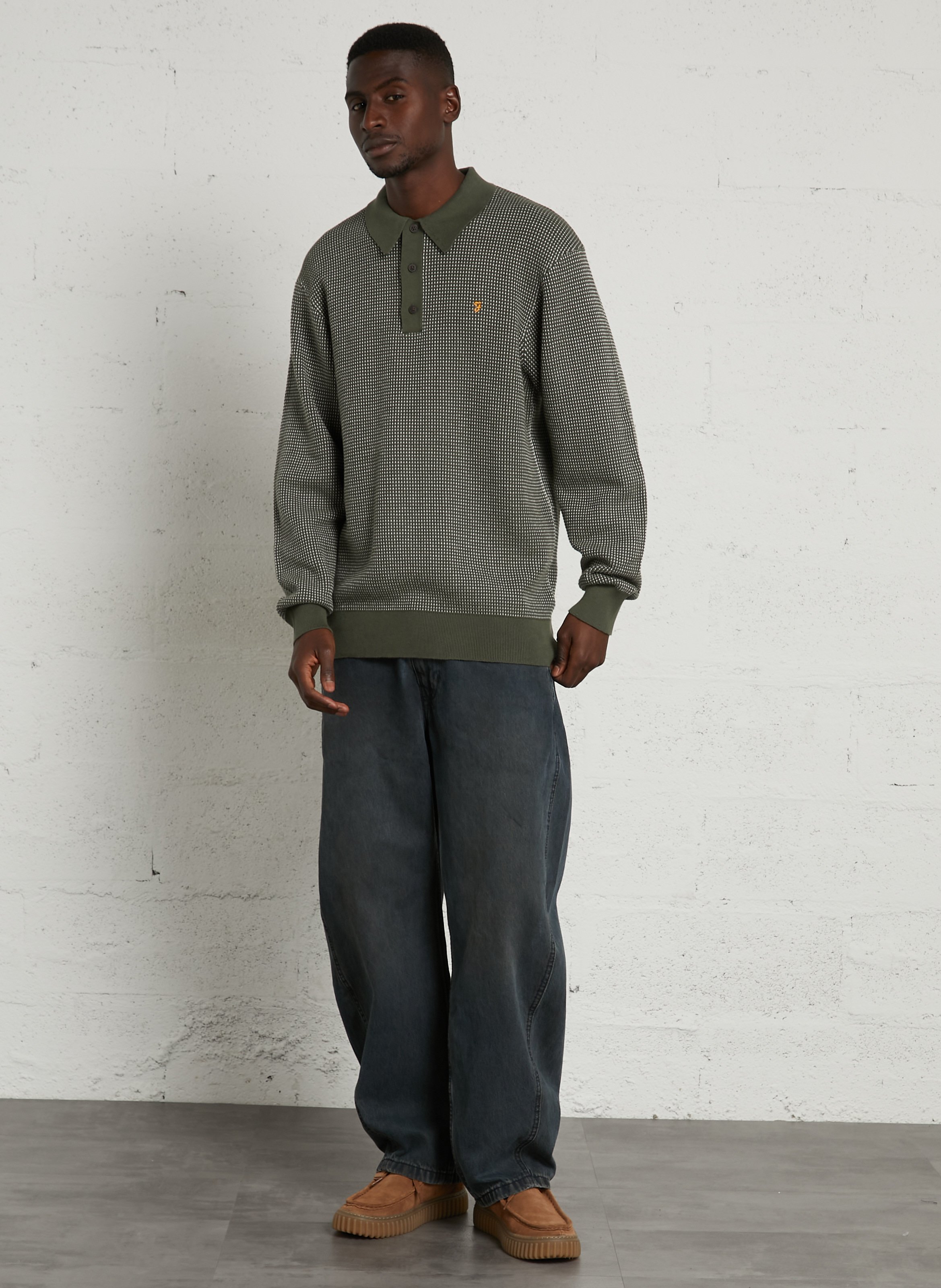 Pull col classique en coton biologique FARAH Vert