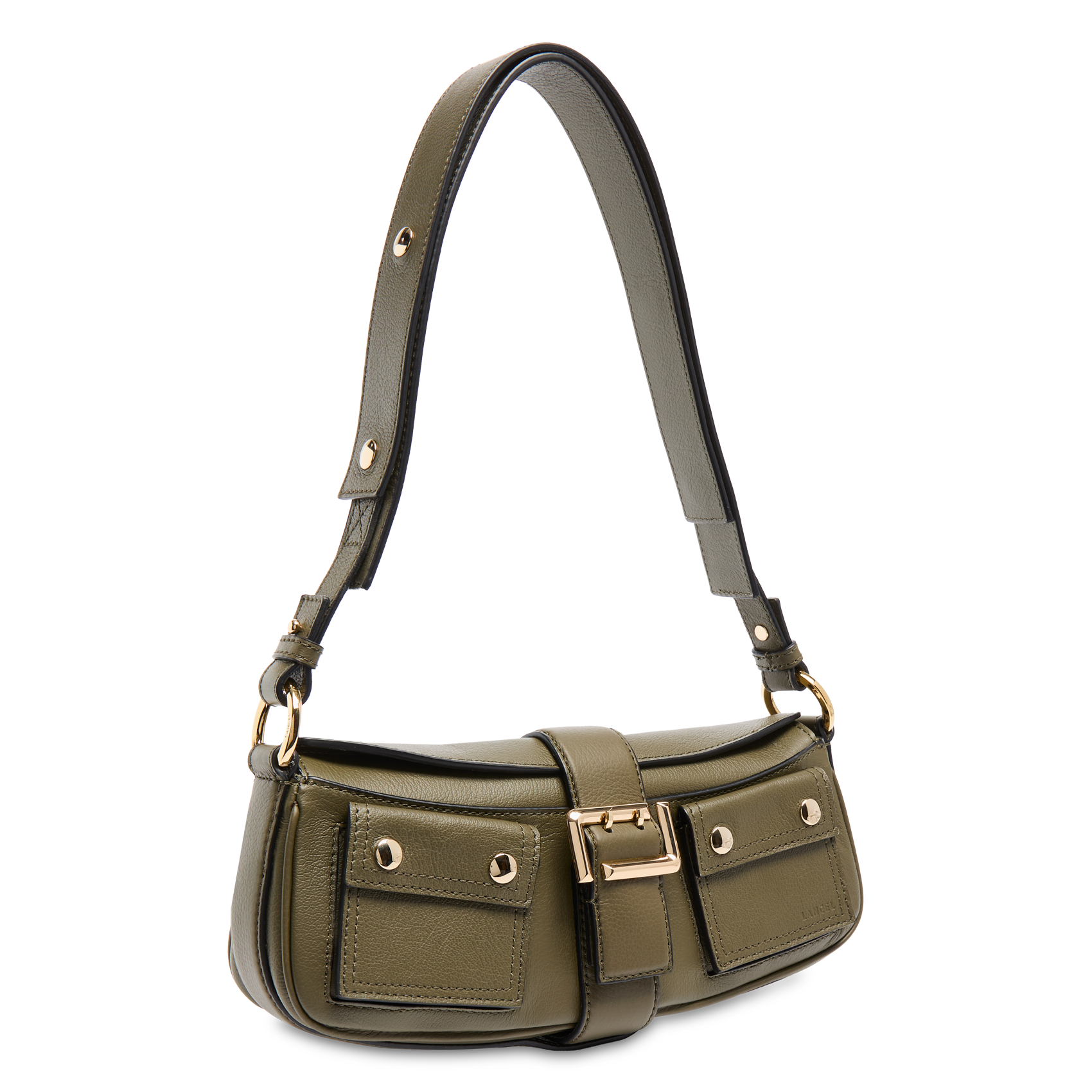 Solid leather shoulder bag LANCEL Khaki