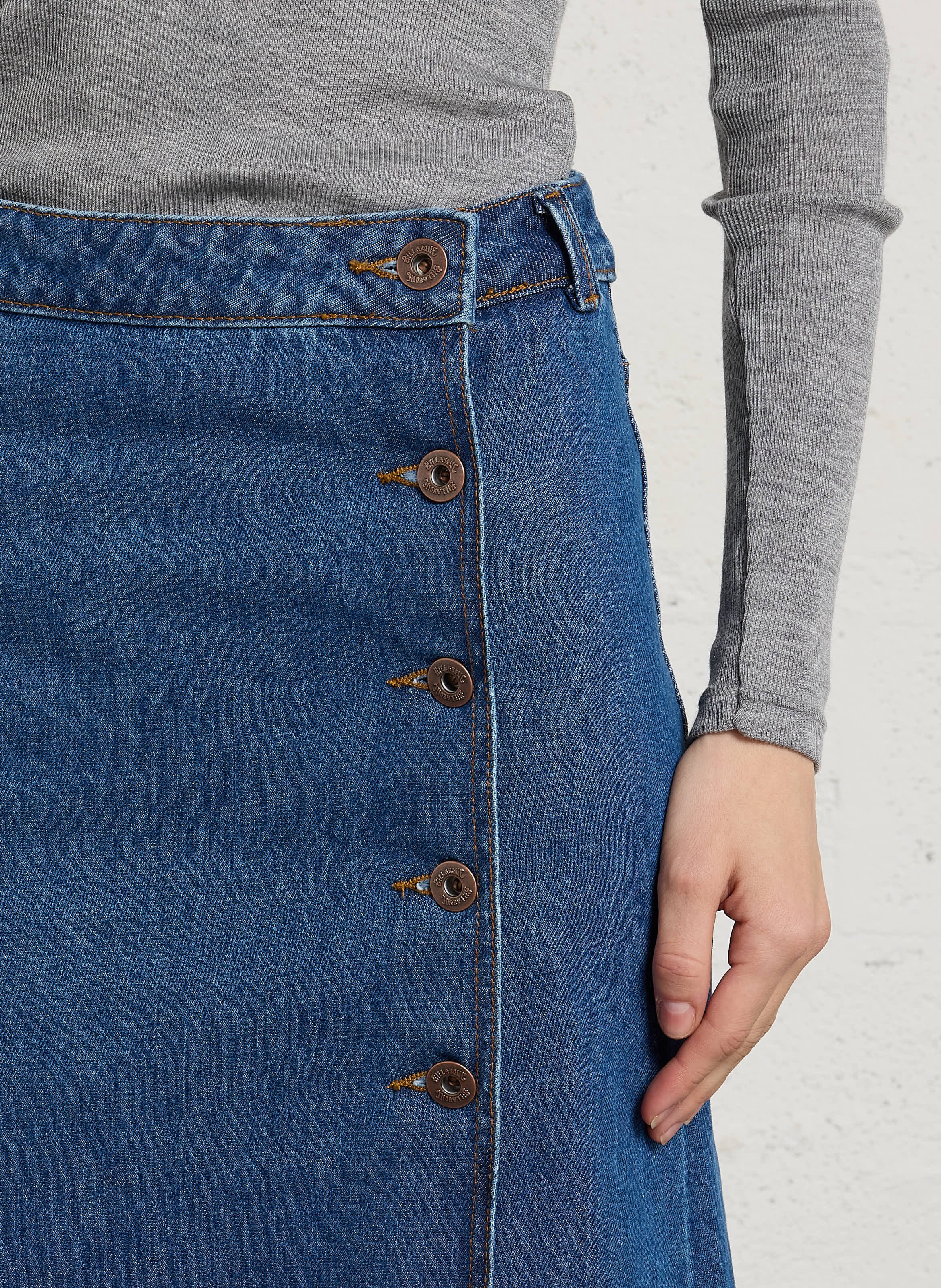 Jupe denim droite en coton BILLABONG Bleu