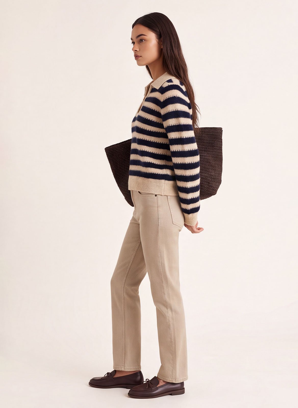 Gerader gestreifter Strickpullover KOOKAI Beige