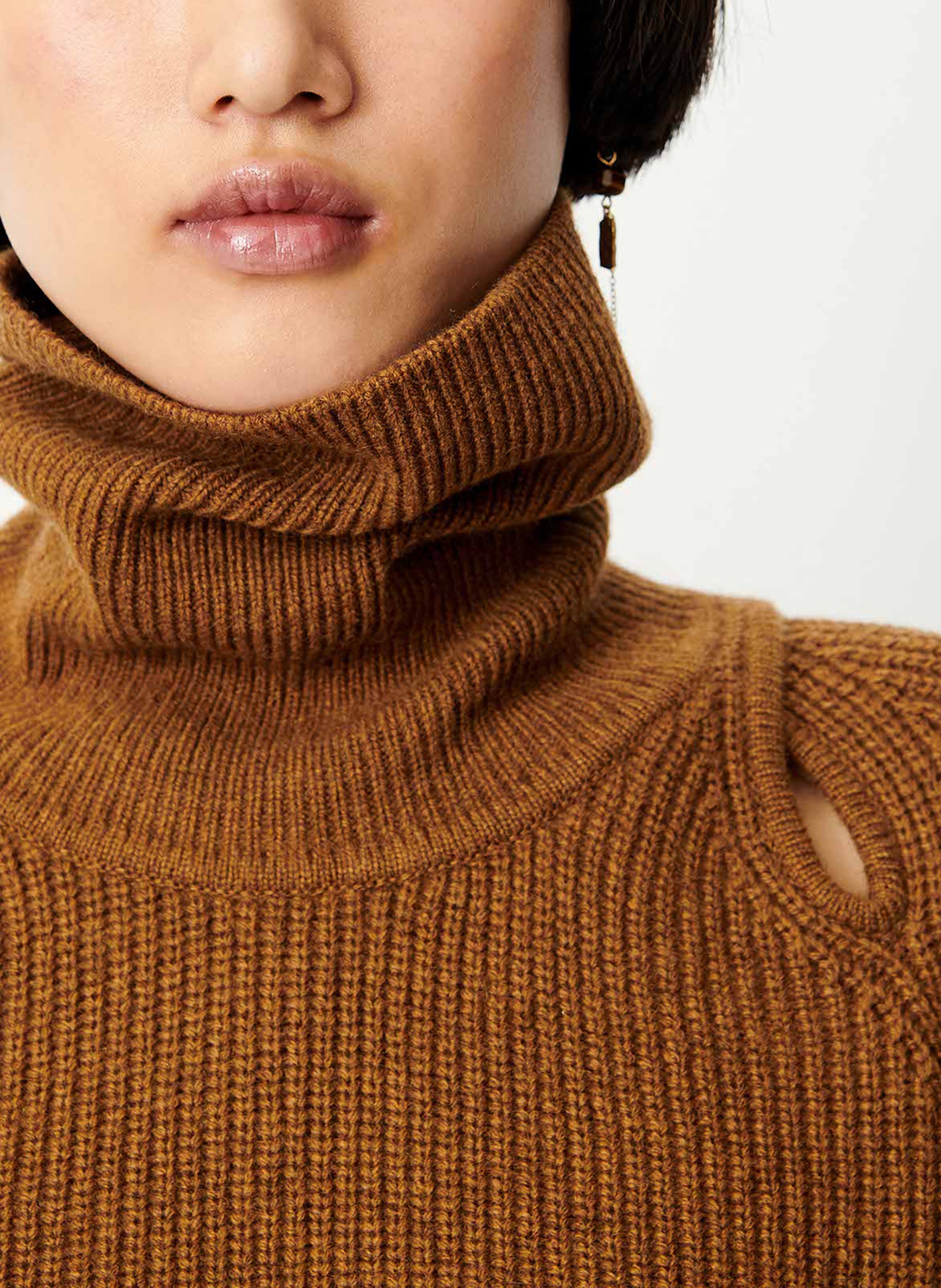 Pull oversize col roulé en laine mélangée SESSUN Marron