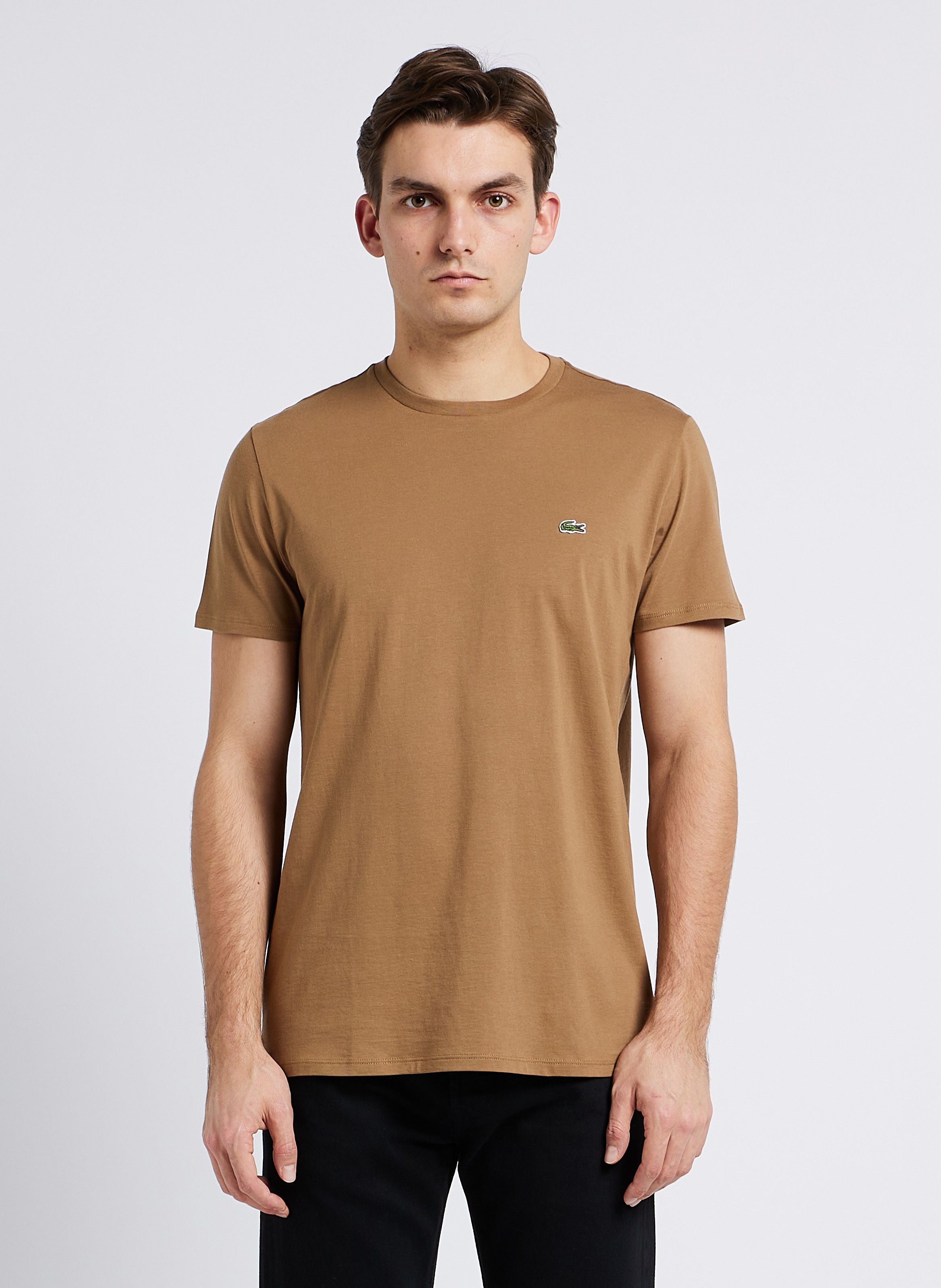 Beige Regular fit round neck pima cotton T shirt