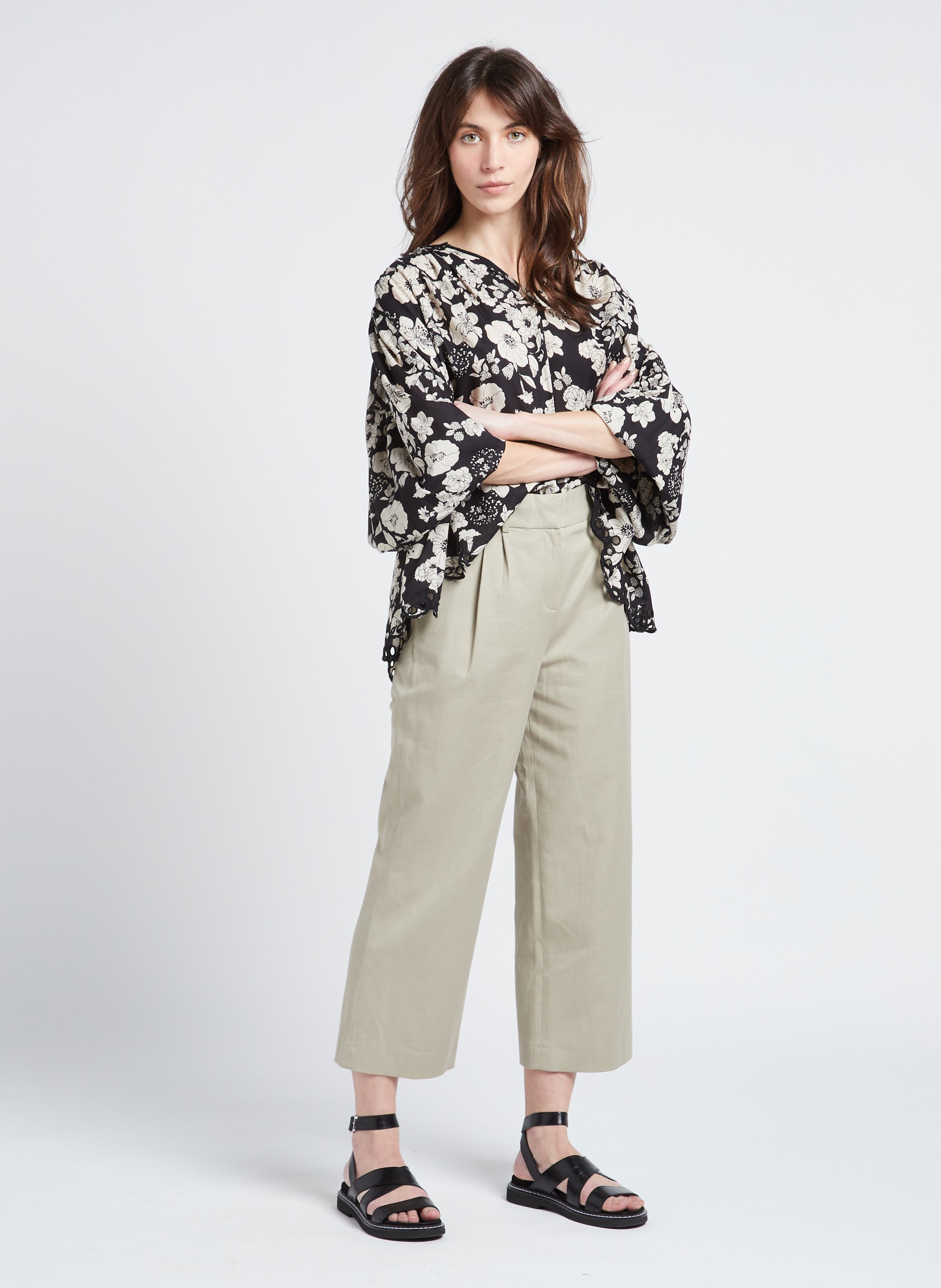 Printed V-neck blouse SWILDENS Black