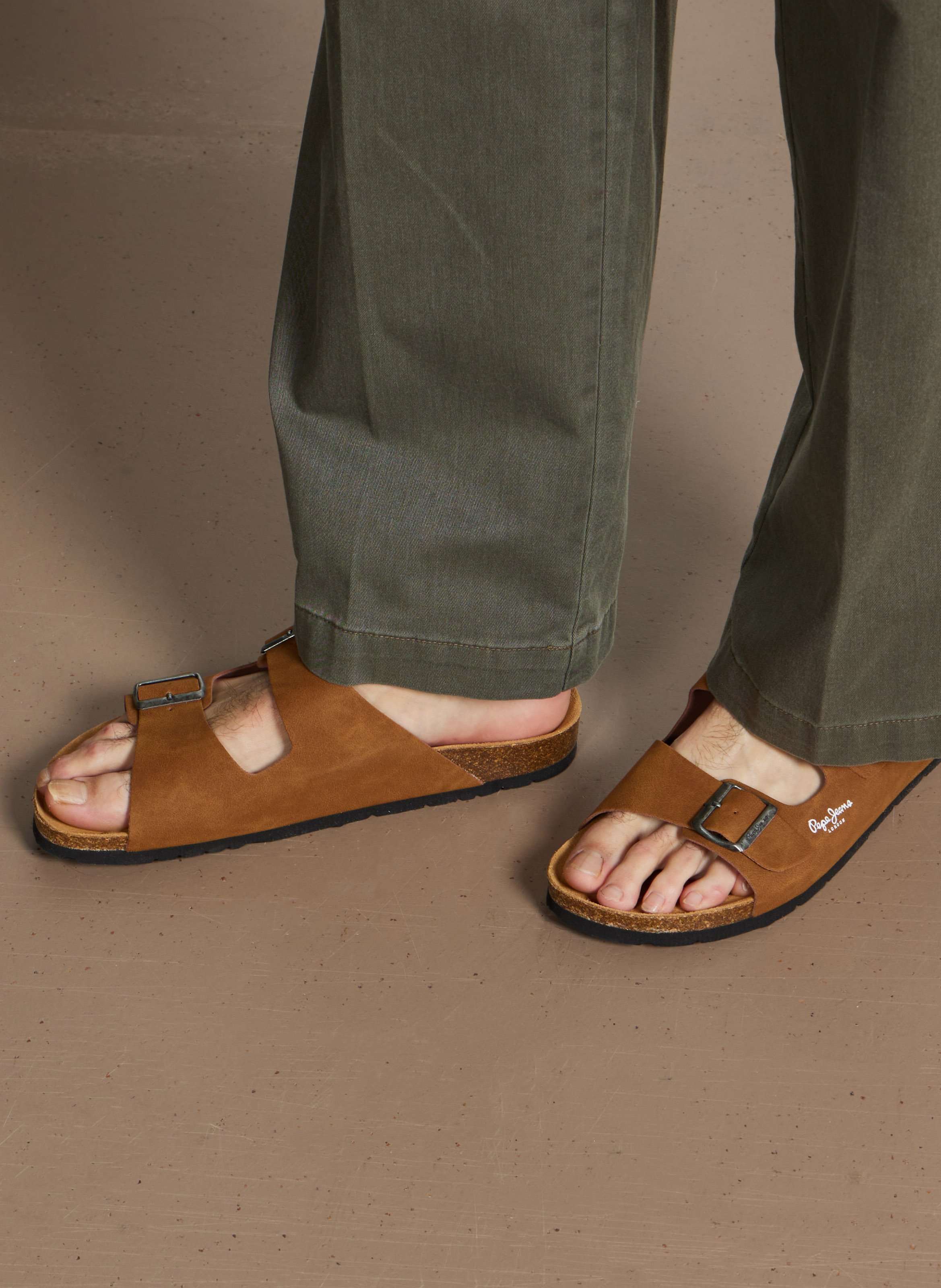 Buckled flat sandals PEPE JEANS Brown