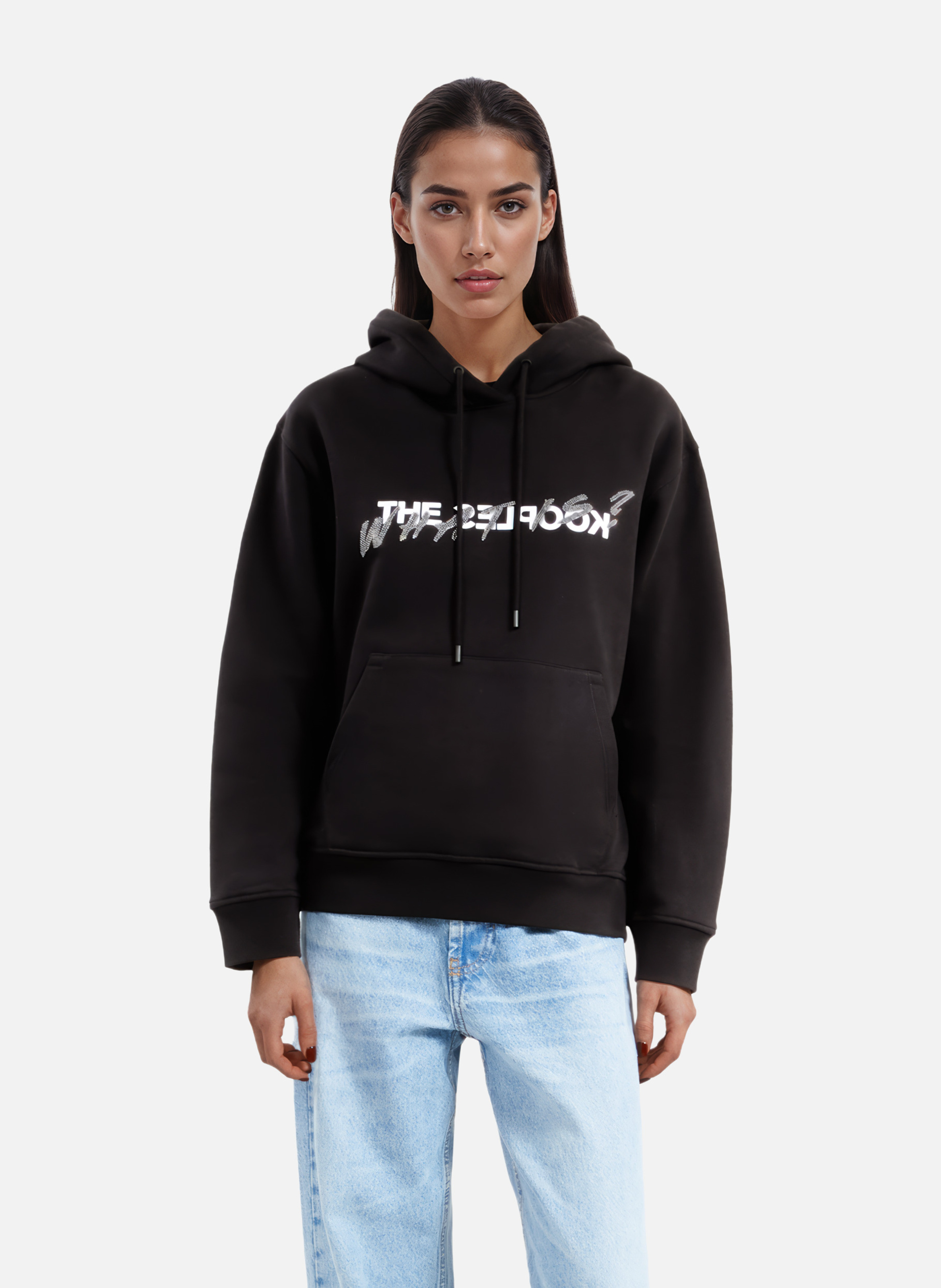 Hooded cotton sweatshirt with rhinestones. THE KOOPLES Black