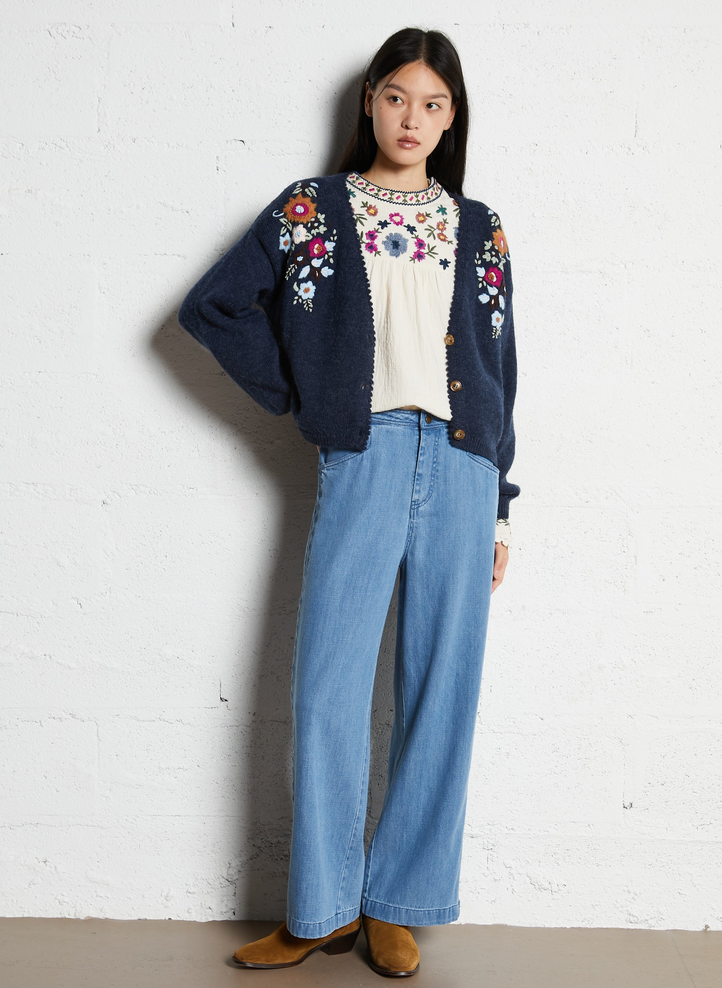 Embroidered oversized cardigan LOUISE MISHA Blue