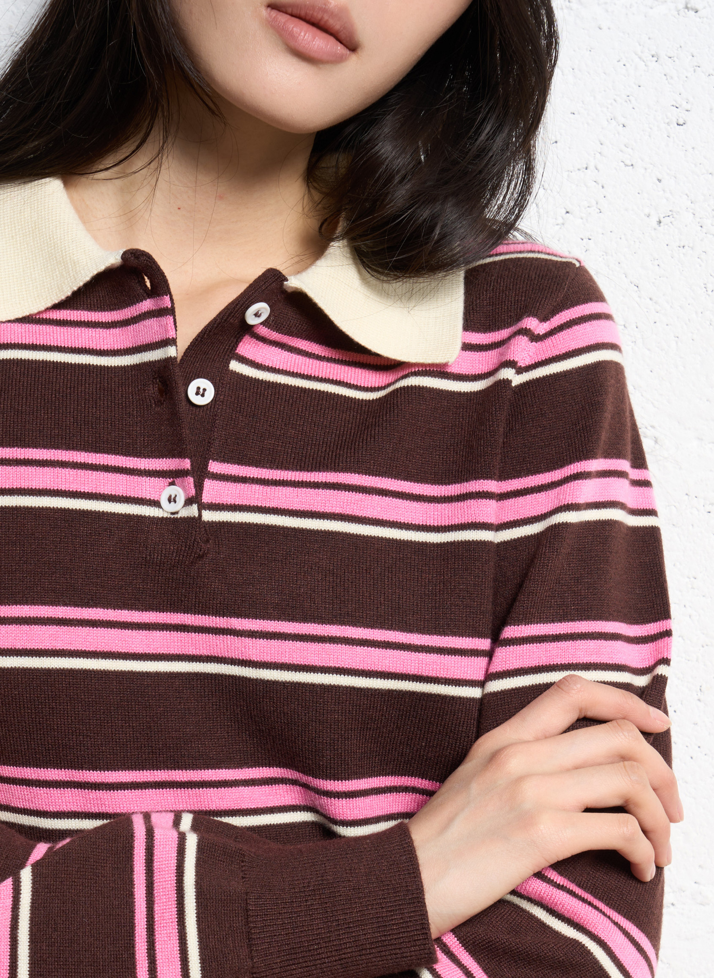 Pull droit col polo à rayures SUNCOO Prune