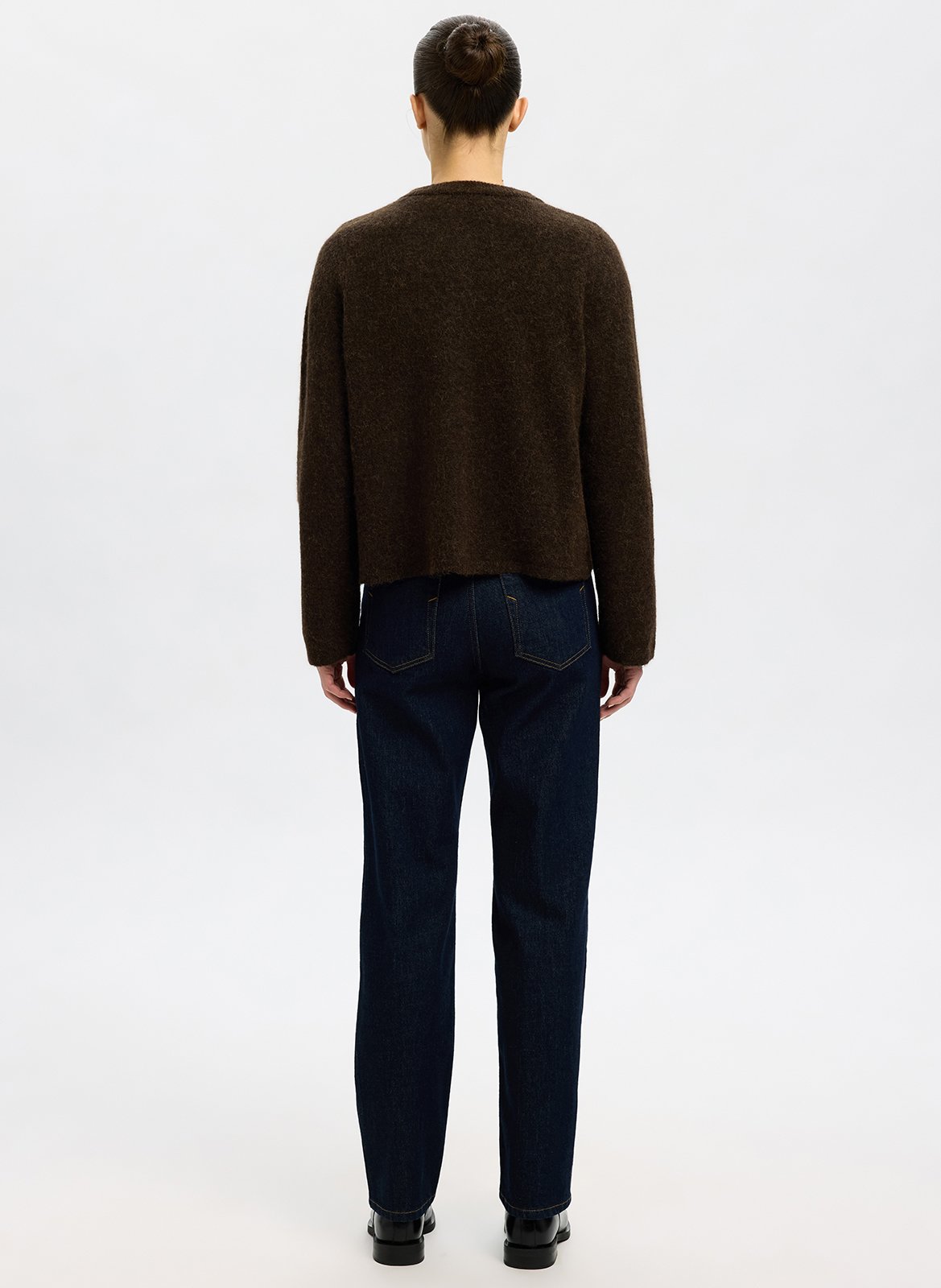 Gilet col rond en laine mélangée SELECTED Marron