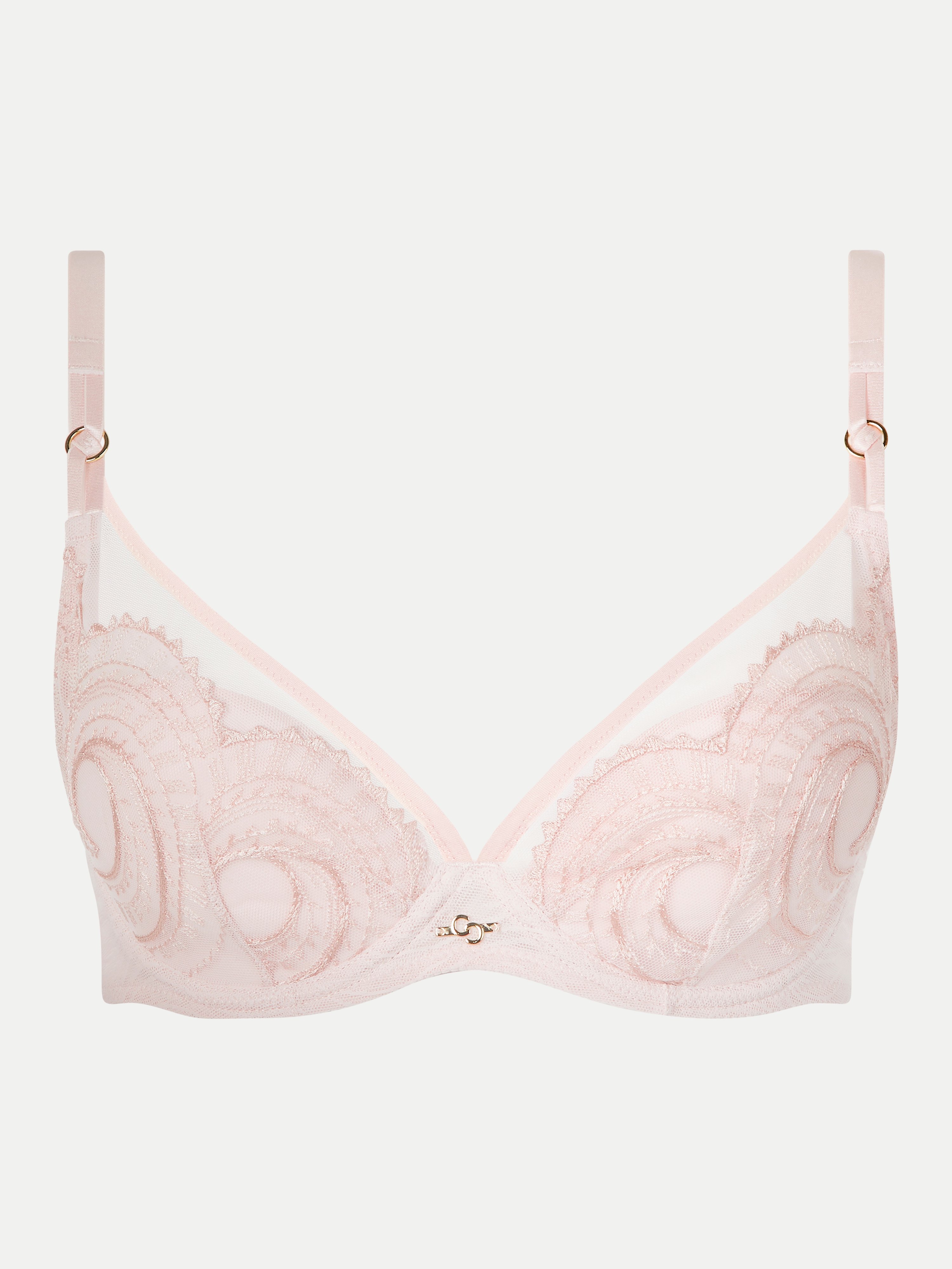 Plunging padded bra with embroidery Pink