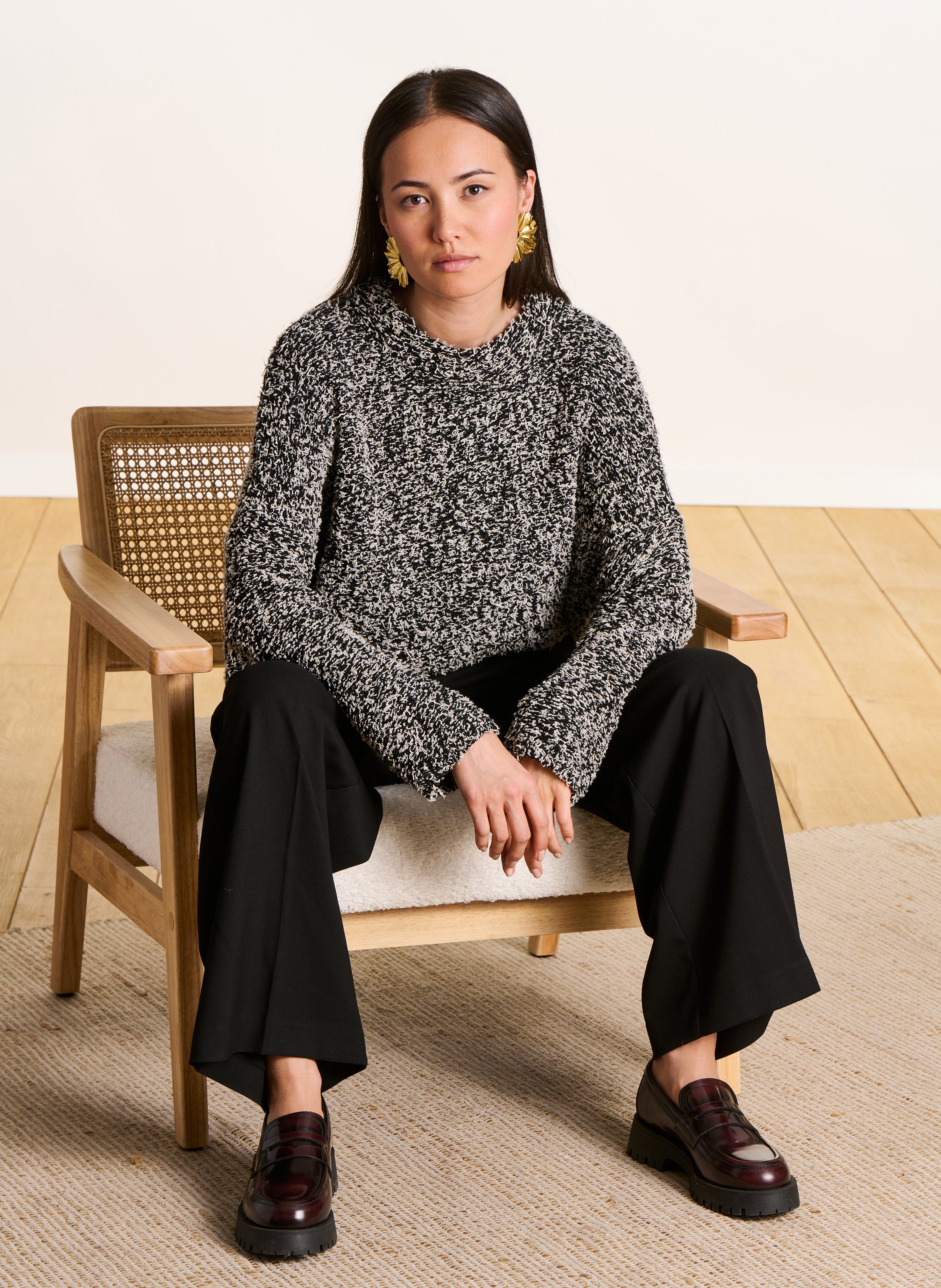 Oversized Strickpullover in zweifarbiger Optik LA FEE MARABOUTEE Schwarz