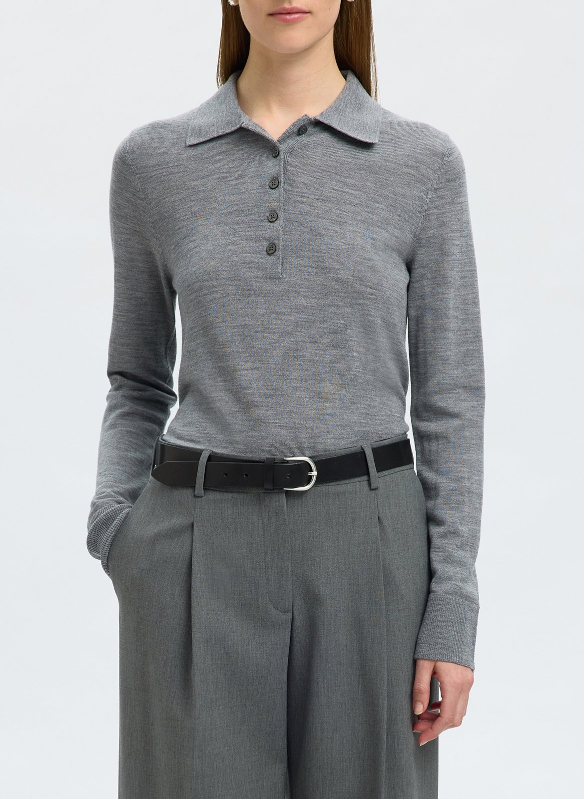 Heathered wool long-sleeve polo SELECTED