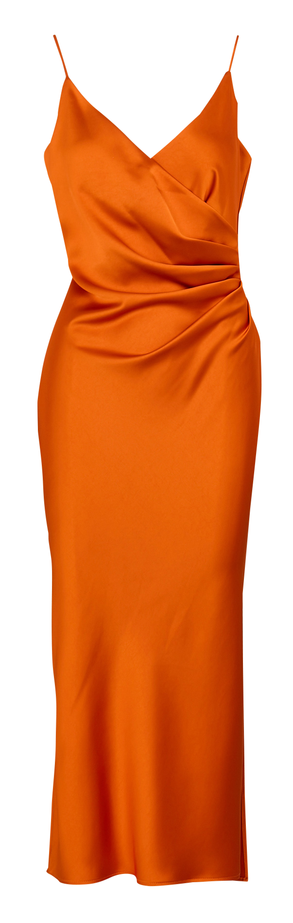 Robe midi drapée à bretelles en satin IMPERIAL Orange
