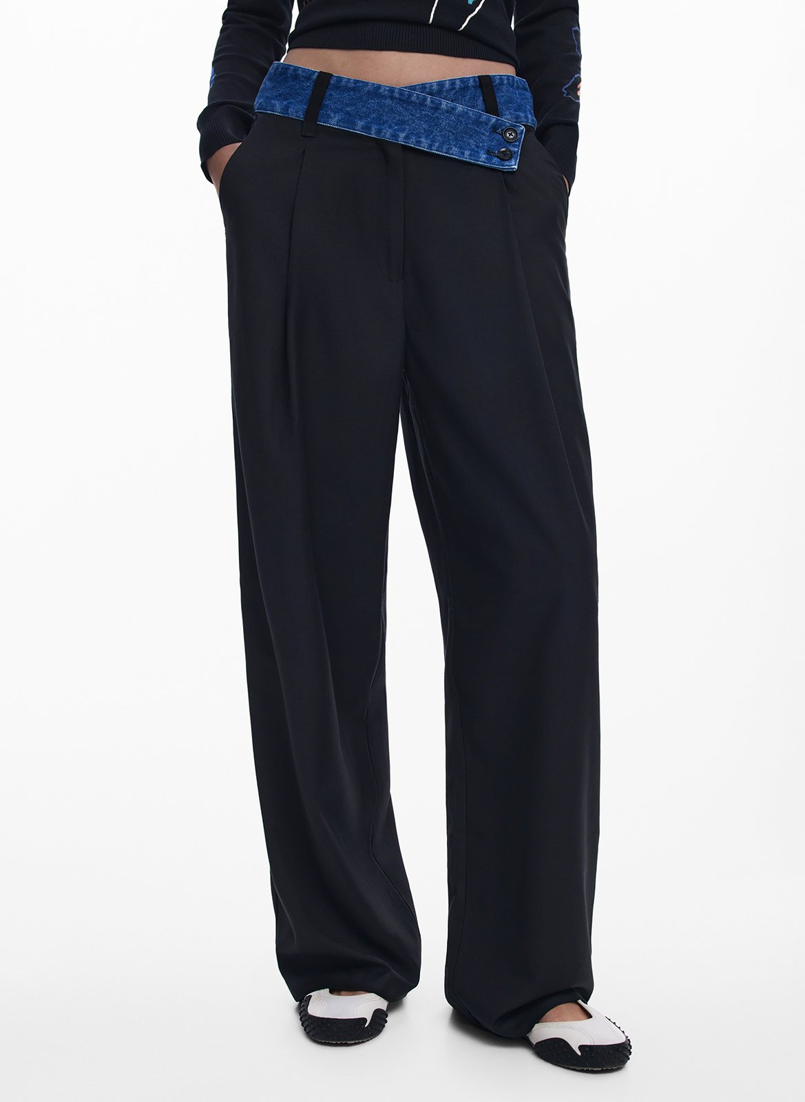 Pantaloni tailleur larghi DESIGUAL Nero