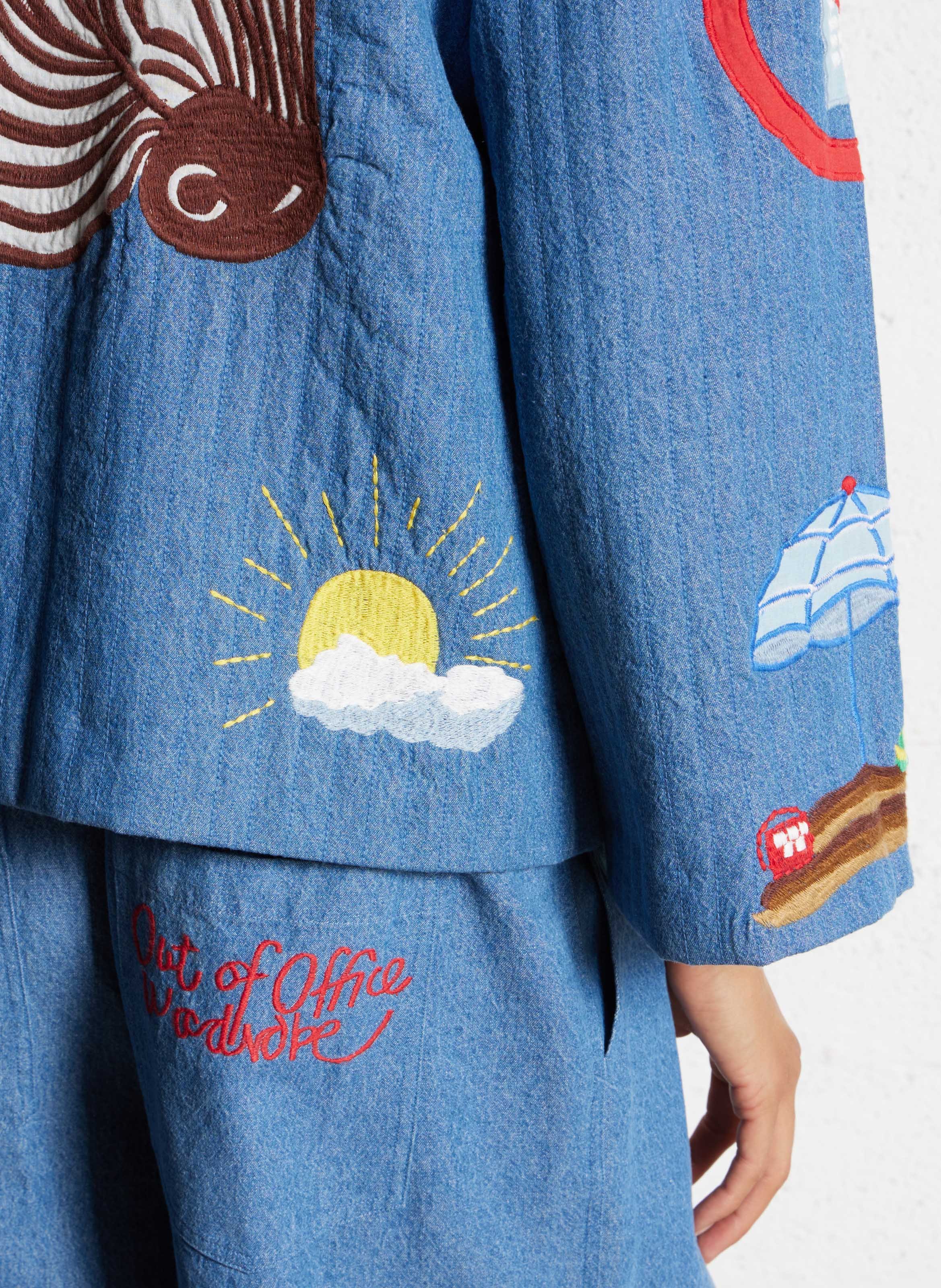 Veste col montant en denim de coton STELLA NOVA Bleu