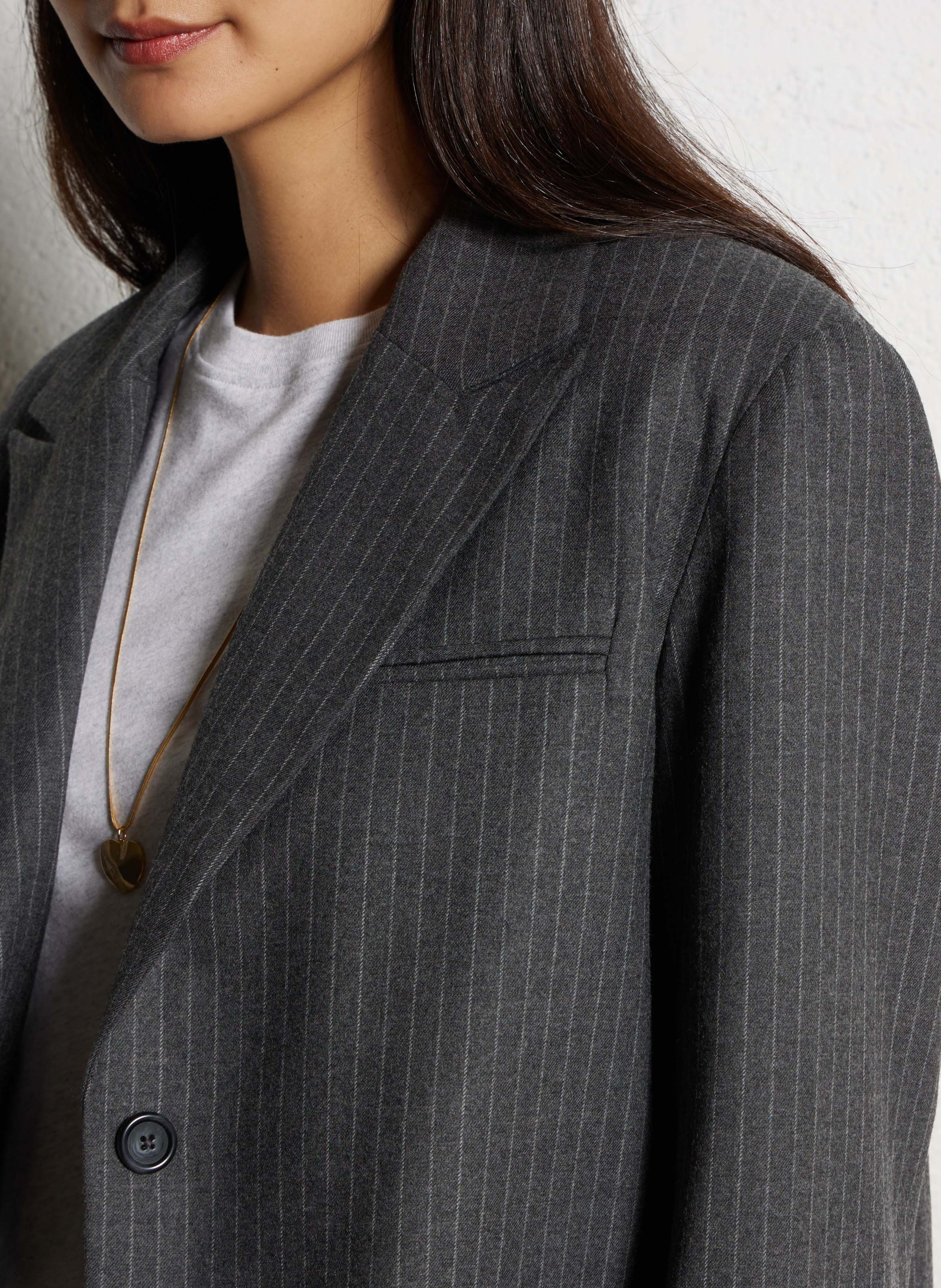 Veste ample col tailleur rayée  DES PETITS HAUTS Gris