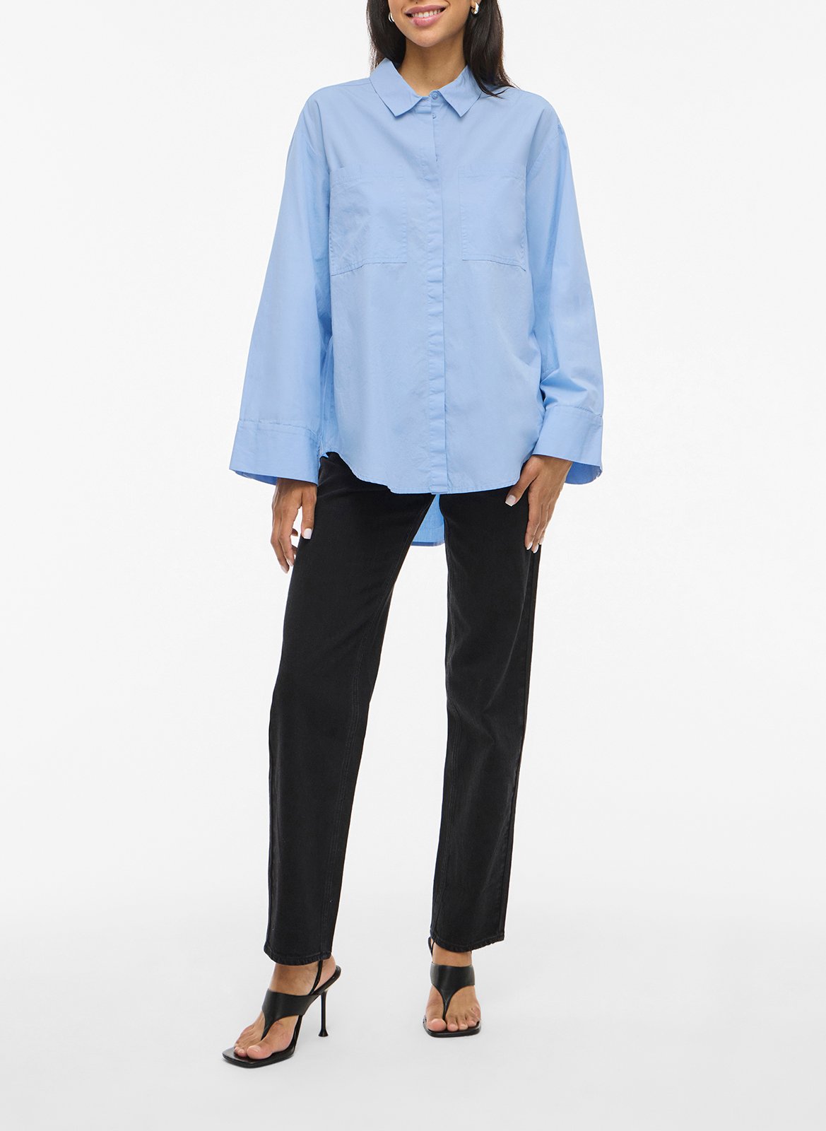 Chemise col classique en coton VILA Bleu