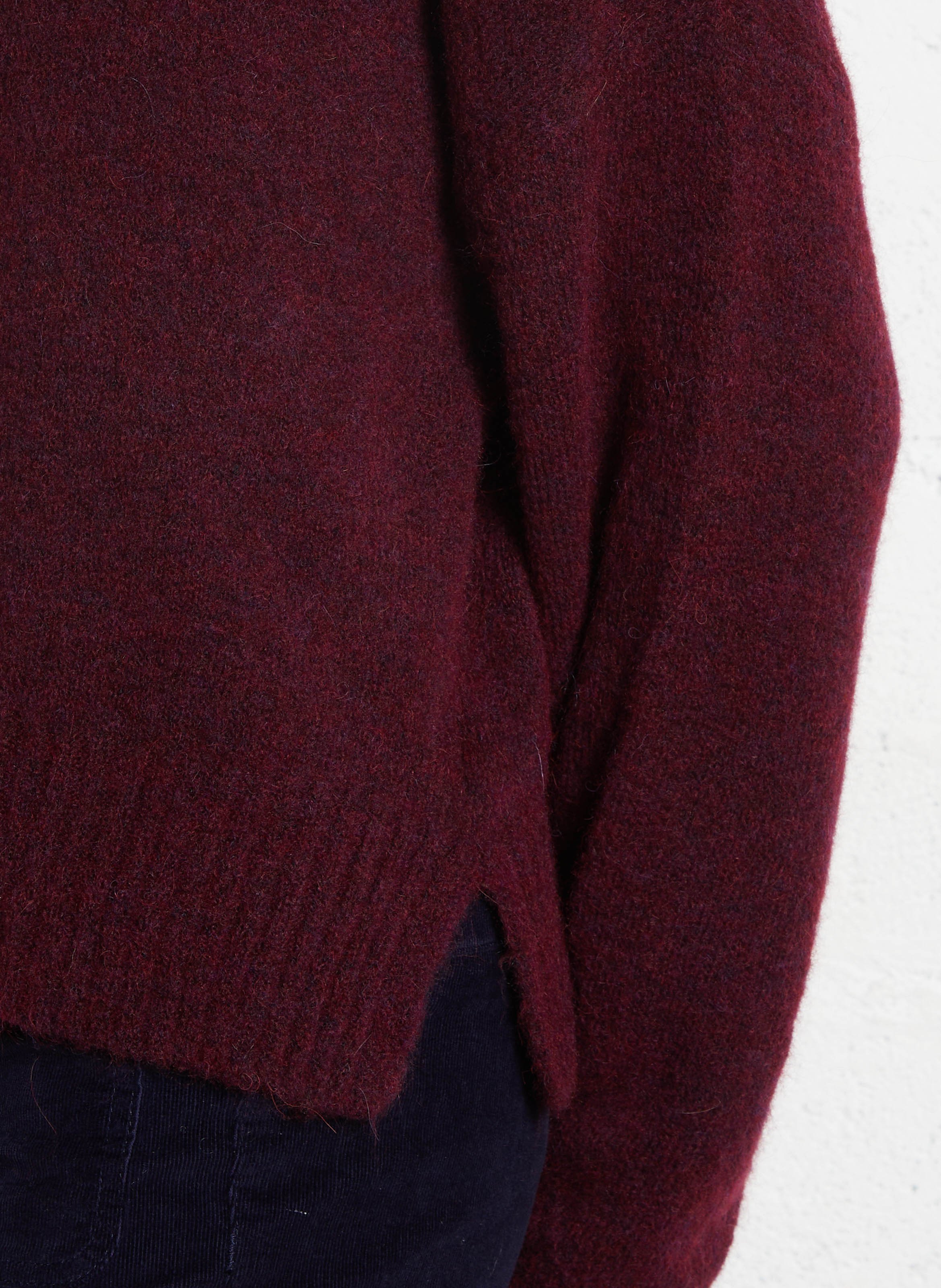 Loose-fit mixed-knit cardigan with round neck MAISON ANJE Plums