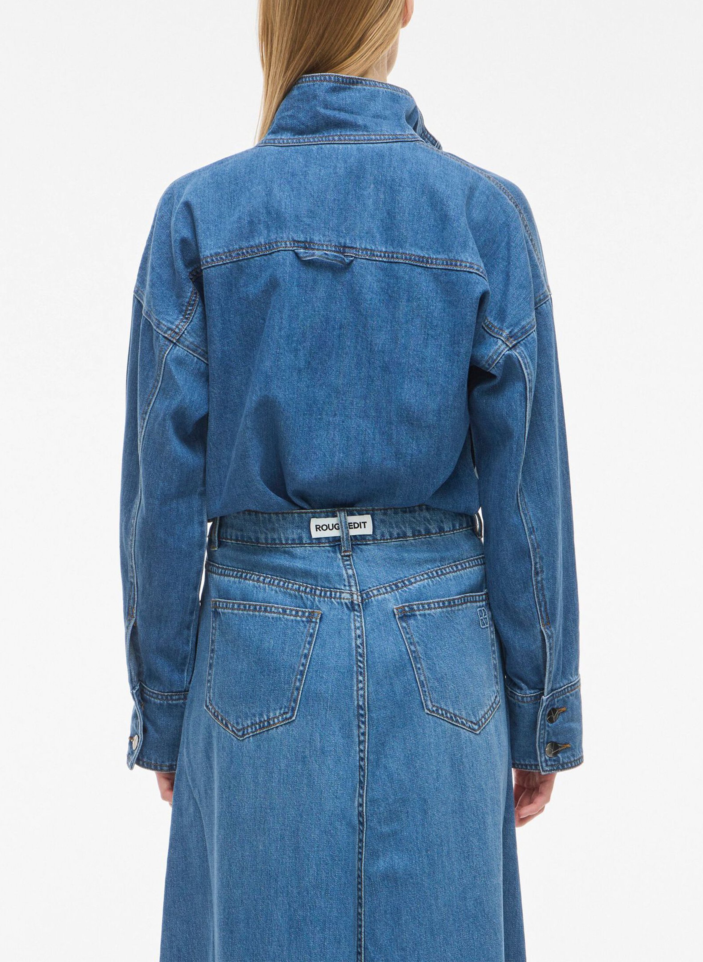 Gerade geschnittenes Top aus Baumwoll-Mix mit Stehkragen ROUGE EDIT Blau