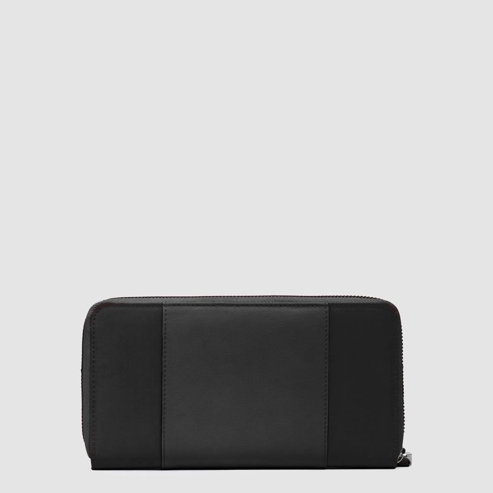 Women's zip-around wallet with 4 compartments, including a coin pocket, credit card slots, and RFID protection. PIQUADRO Black