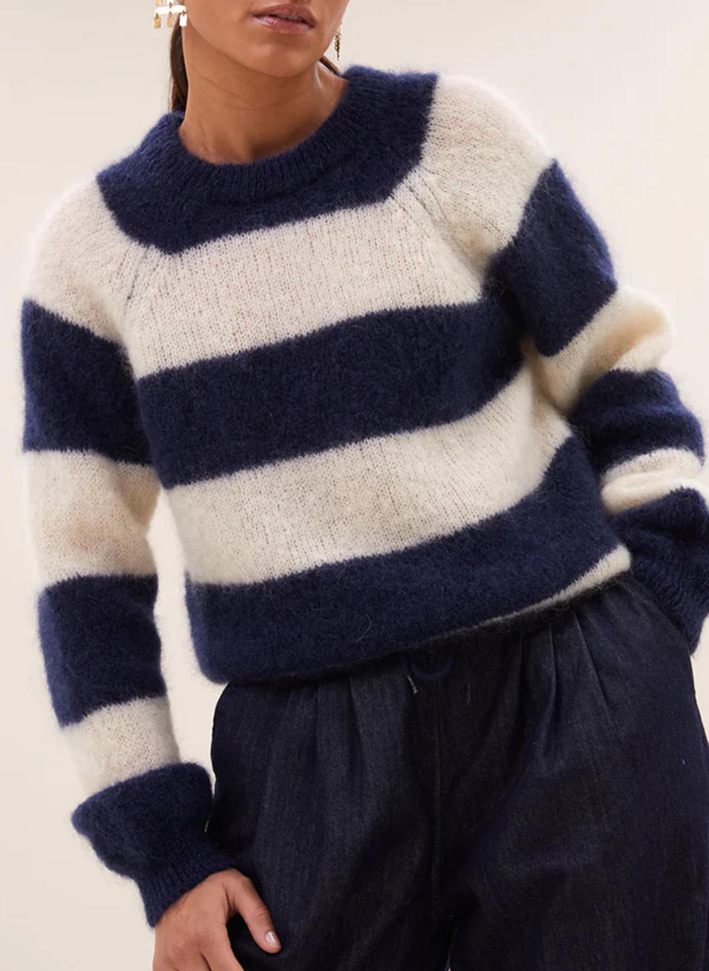 Effen trui van wolmix met lange mouwen en kant BY BAR Blauw